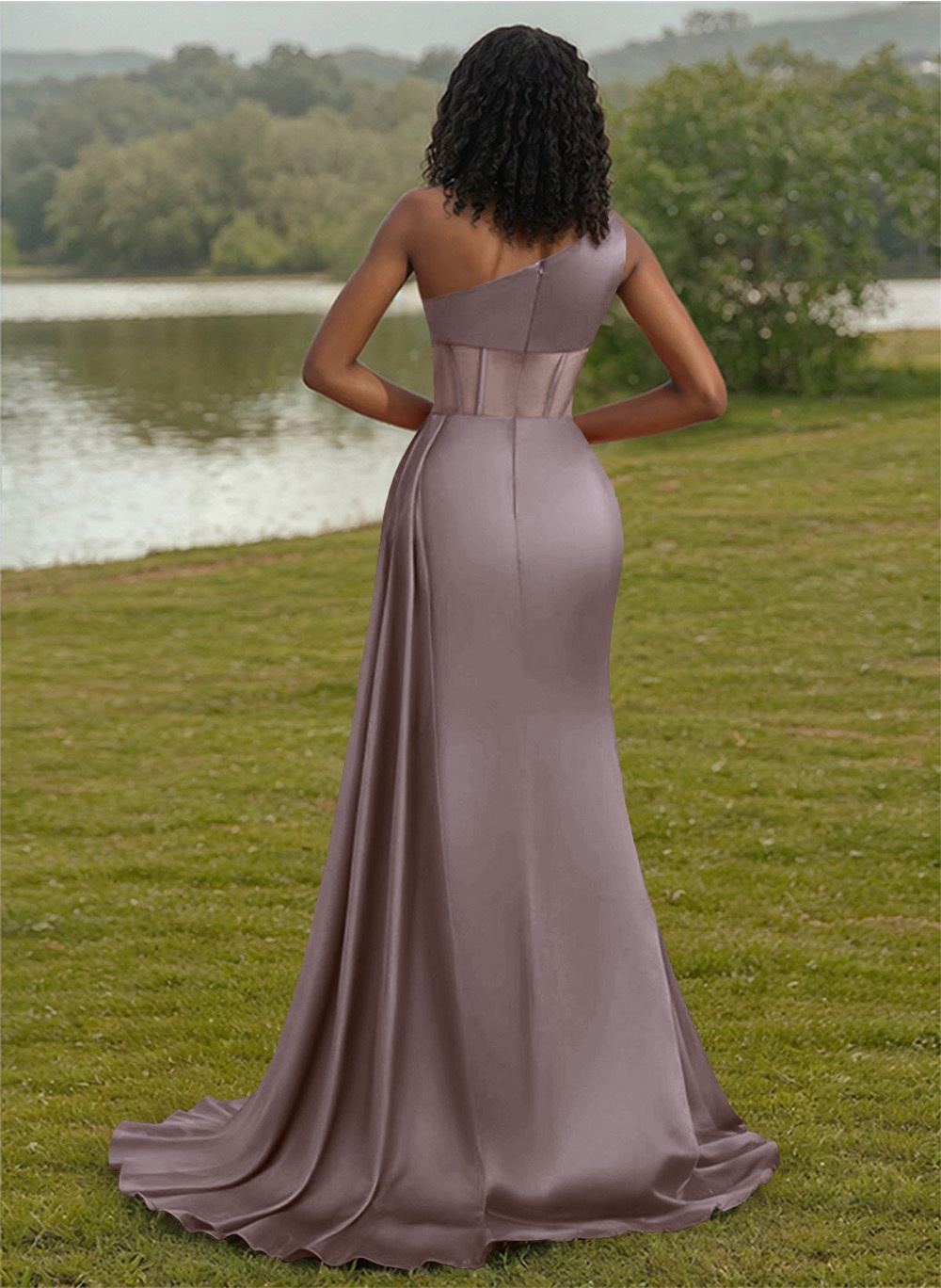 Trumpet/Mermaid One-Shoulder Silk Like Satin Bridesmaid Dresses With High Split, product image 34
