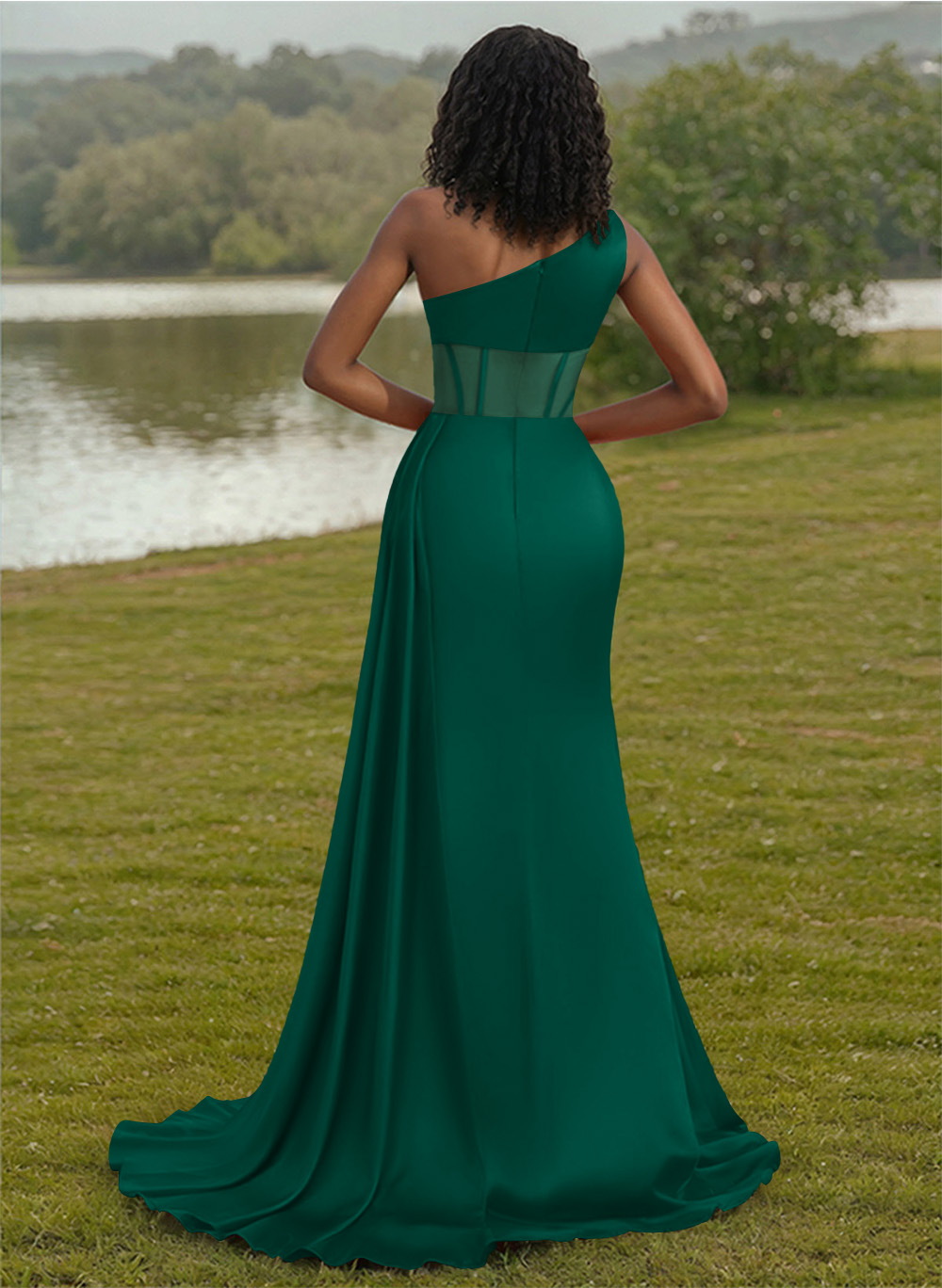 Trumpet/Mermaid One-Shoulder Silk Like Satin Bridesmaid Dresses With High Split, product image 98