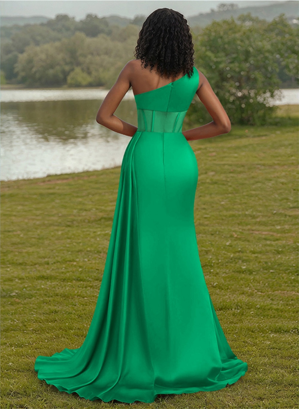 Trumpet/Mermaid One-Shoulder Silk Like Satin Bridesmaid Dresses With High Split, product image 96