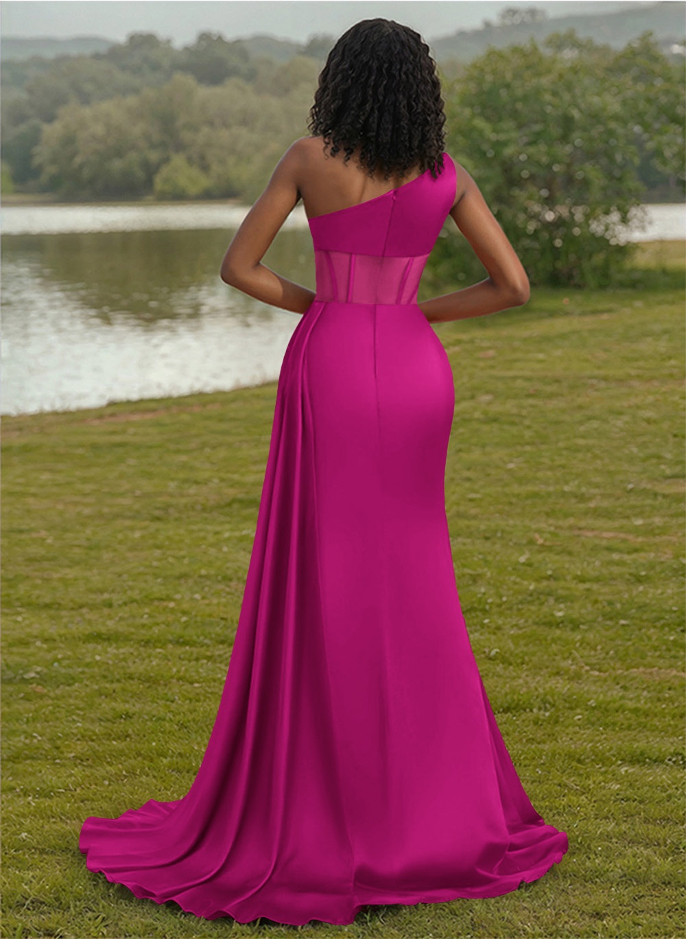 Trumpet/Mermaid One-Shoulder Silk Like Satin Bridesmaid Dresses With High Split, product image 66