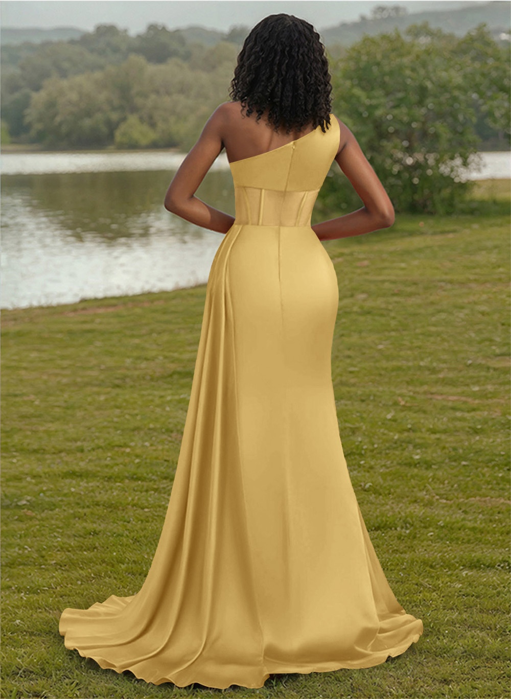 Trumpet/Mermaid One-Shoulder Silk Like Satin Bridesmaid Dresses With High Split, product image 72