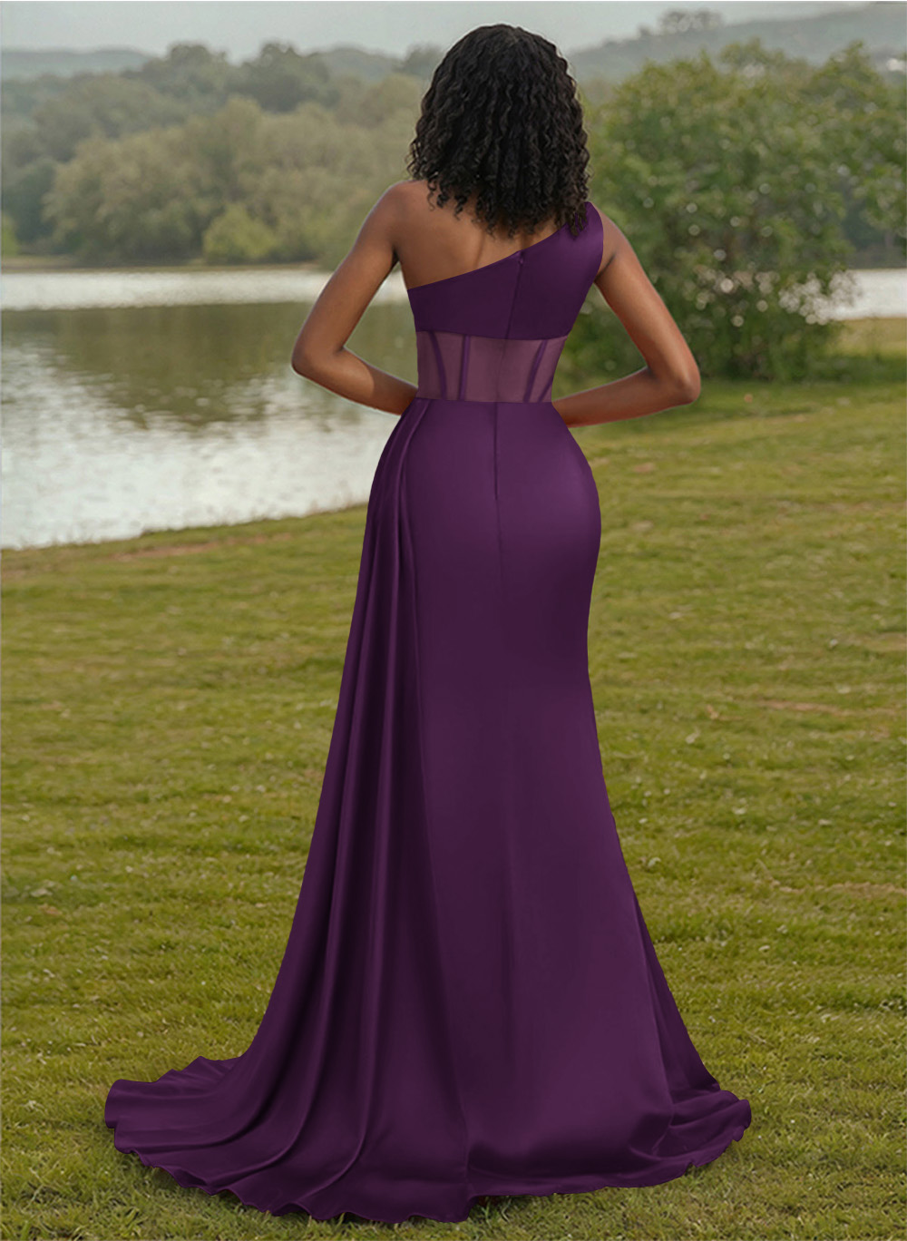 Trumpet/Mermaid One-Shoulder Silk Like Satin Bridesmaid Dresses With High Split, product image 36