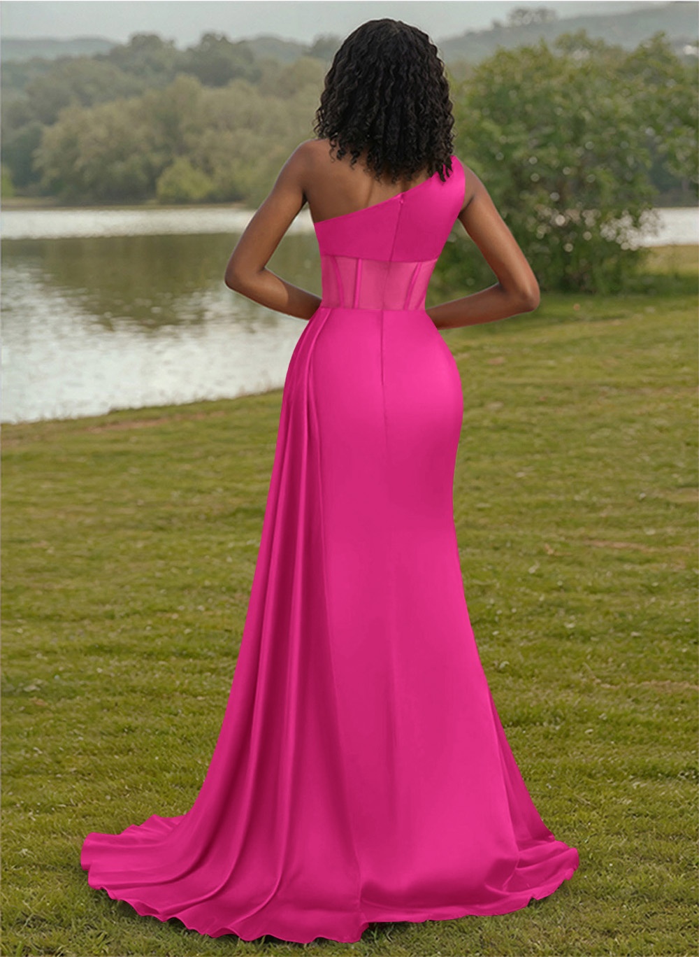 Trumpet/Mermaid One-Shoulder Silk Like Satin Bridesmaid Dresses With High Split, product image 90