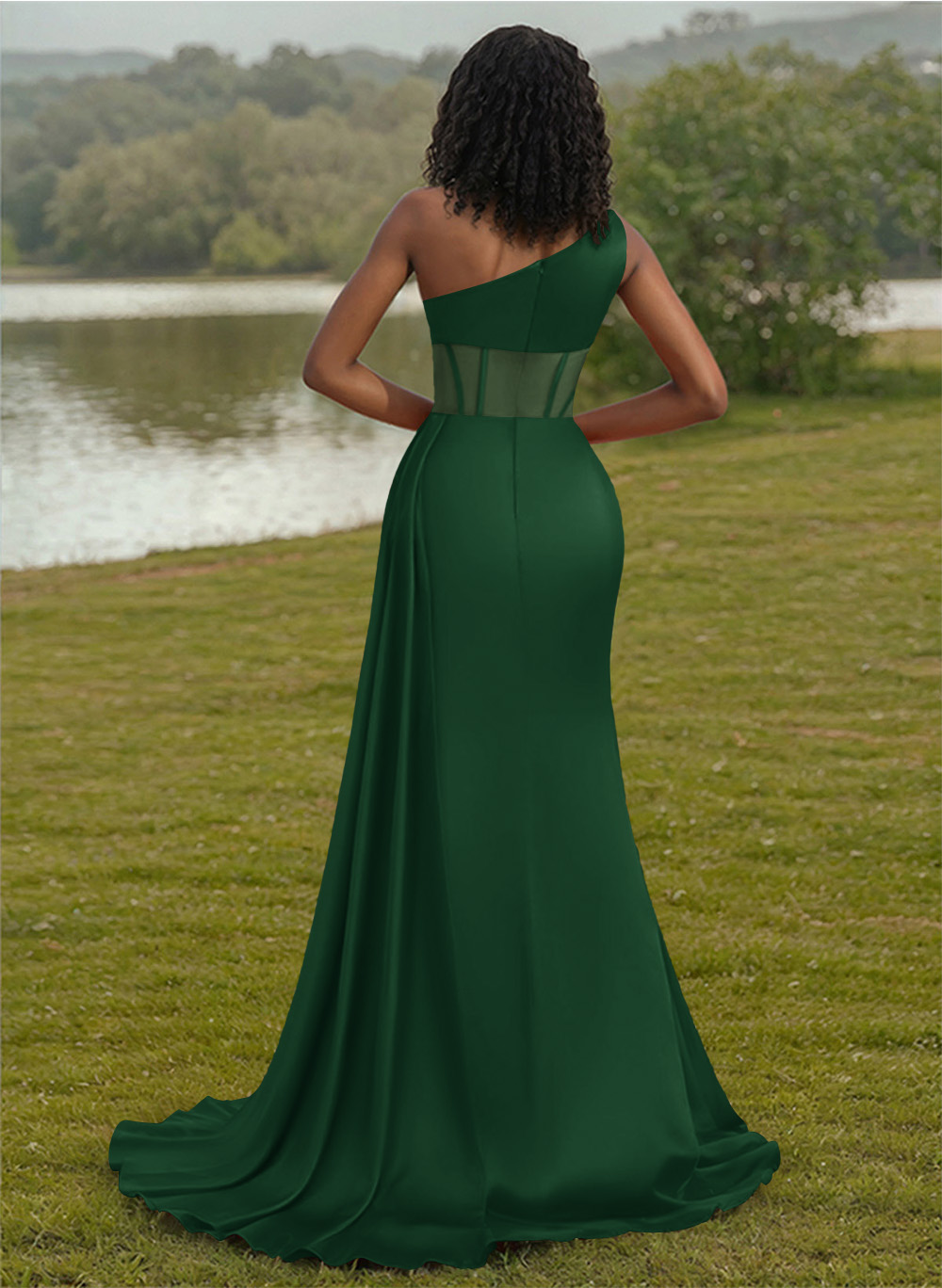 Trumpet/Mermaid One-Shoulder Silk Like Satin Bridesmaid Dresses With High Split, product image 58