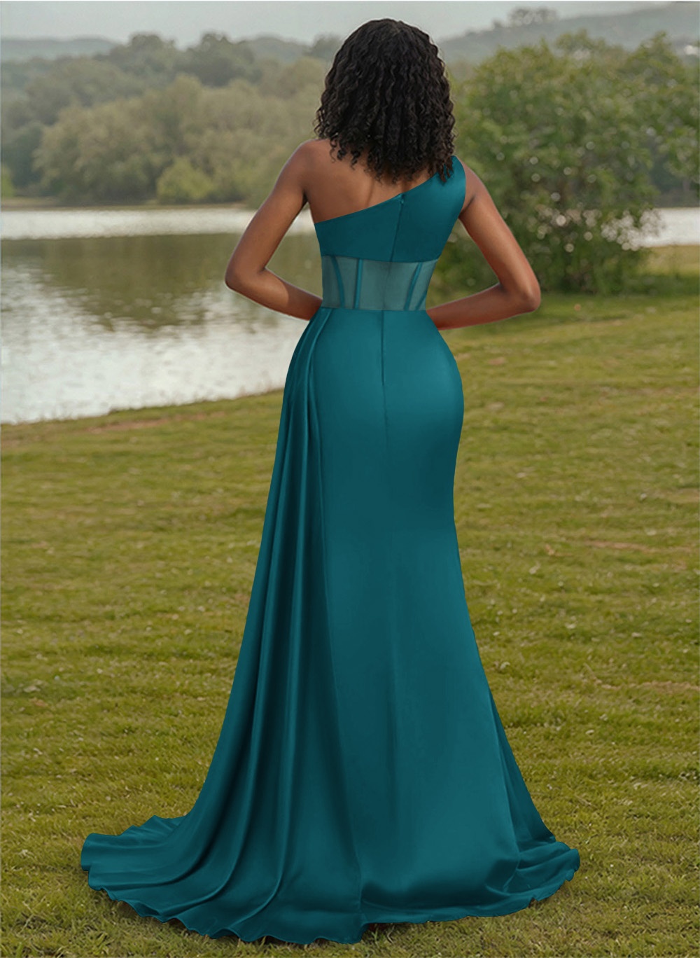 Trumpet/Mermaid One-Shoulder Silk Like Satin Bridesmaid Dresses With High Split, product image 48