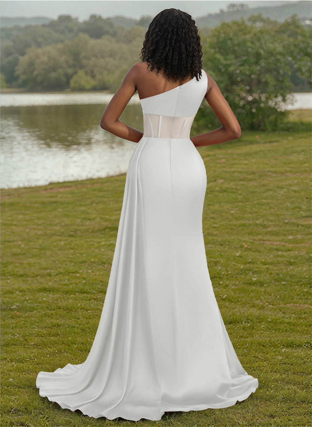 Trumpet/Mermaid One-Shoulder Silk Like Satin Bridesmaid Dresses With High Split, product image 42