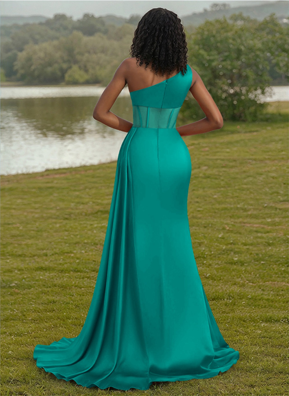 Trumpet/Mermaid One-Shoulder Silk Like Satin Bridesmaid Dresses With High Split, product image 56