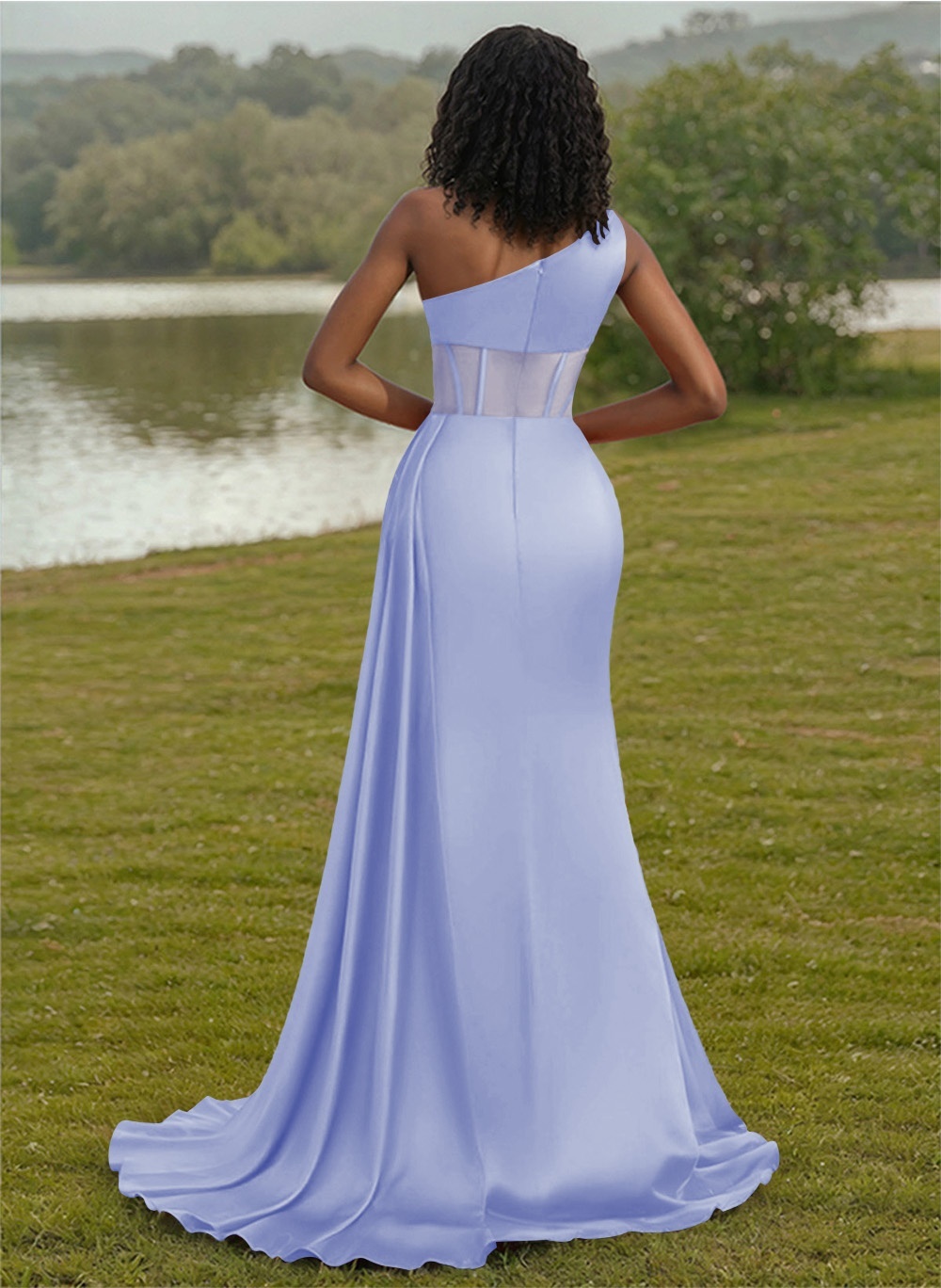 Trumpet/Mermaid One-Shoulder Silk Like Satin Bridesmaid Dresses With High Split, product image 82