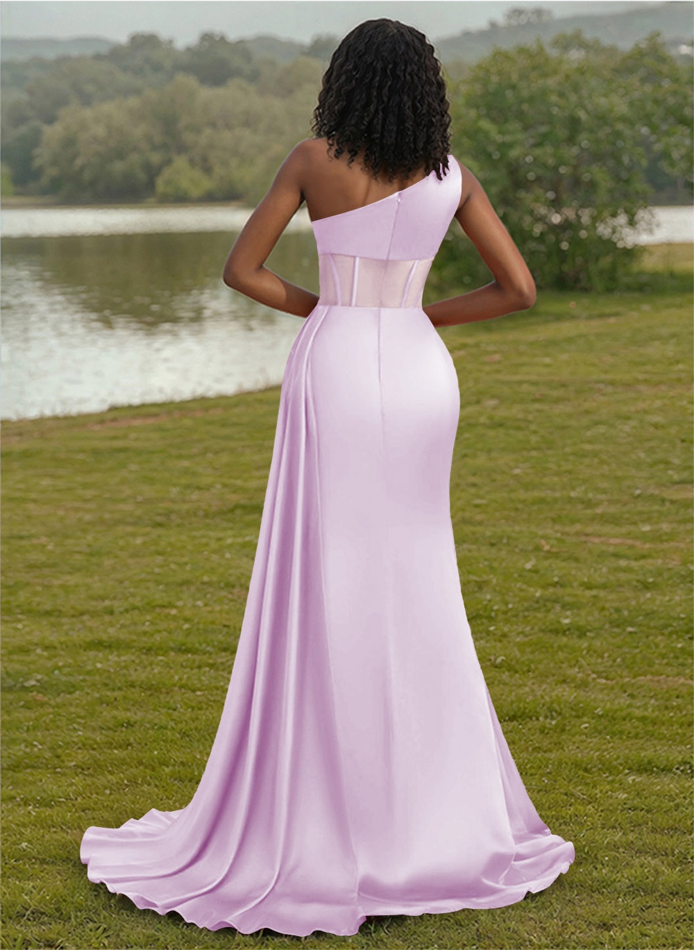 Trumpet/Mermaid One-Shoulder Silk Like Satin Bridesmaid Dresses With High Split, product image 32