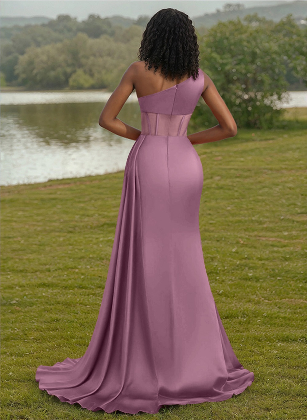 Trumpet/Mermaid One-Shoulder Silk Like Satin Bridesmaid Dresses With High Split, product image 64