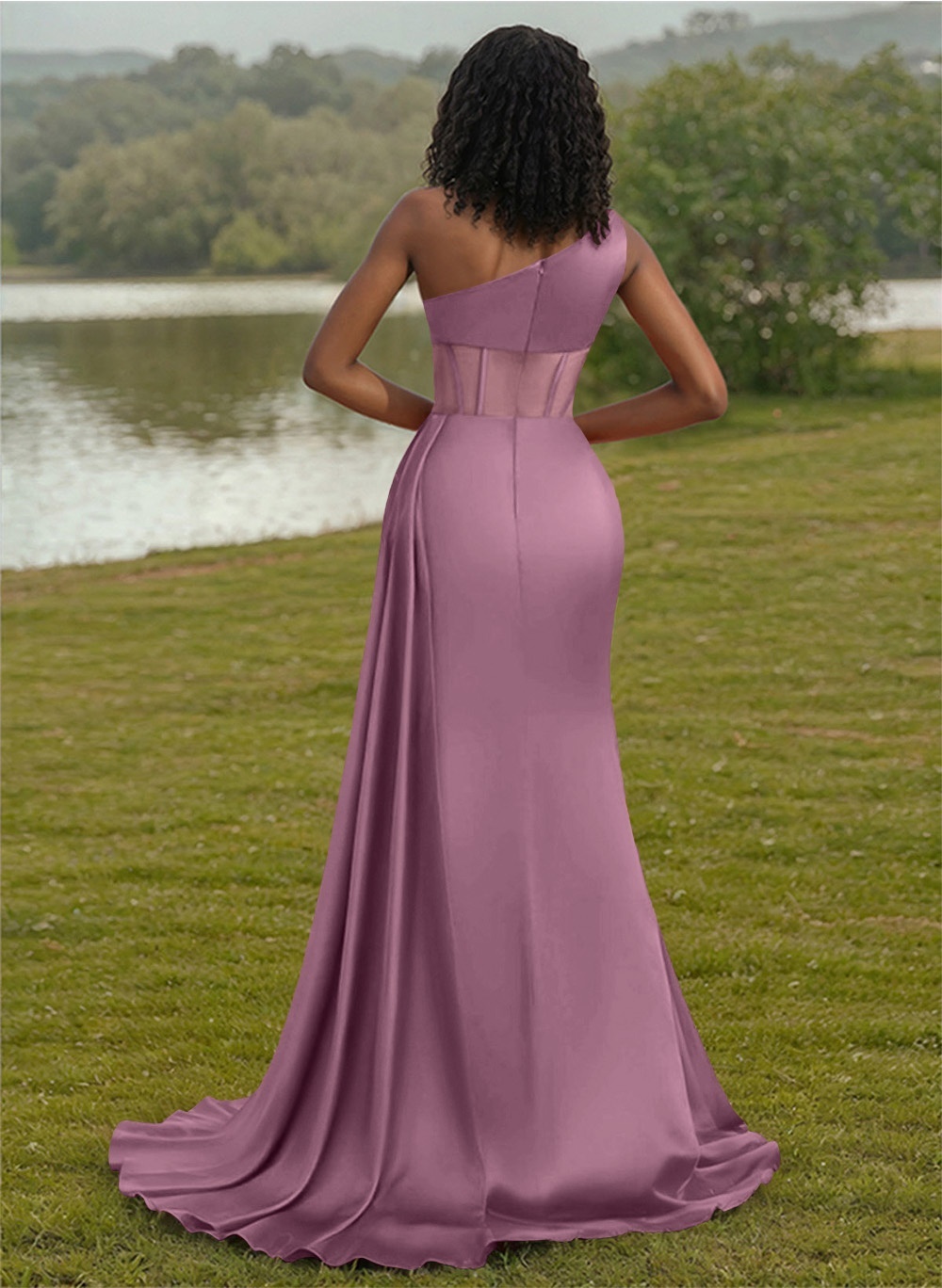 Trumpet/Mermaid One-Shoulder Silk Like Satin Bridesmaid Dresses With High Split, product image 64