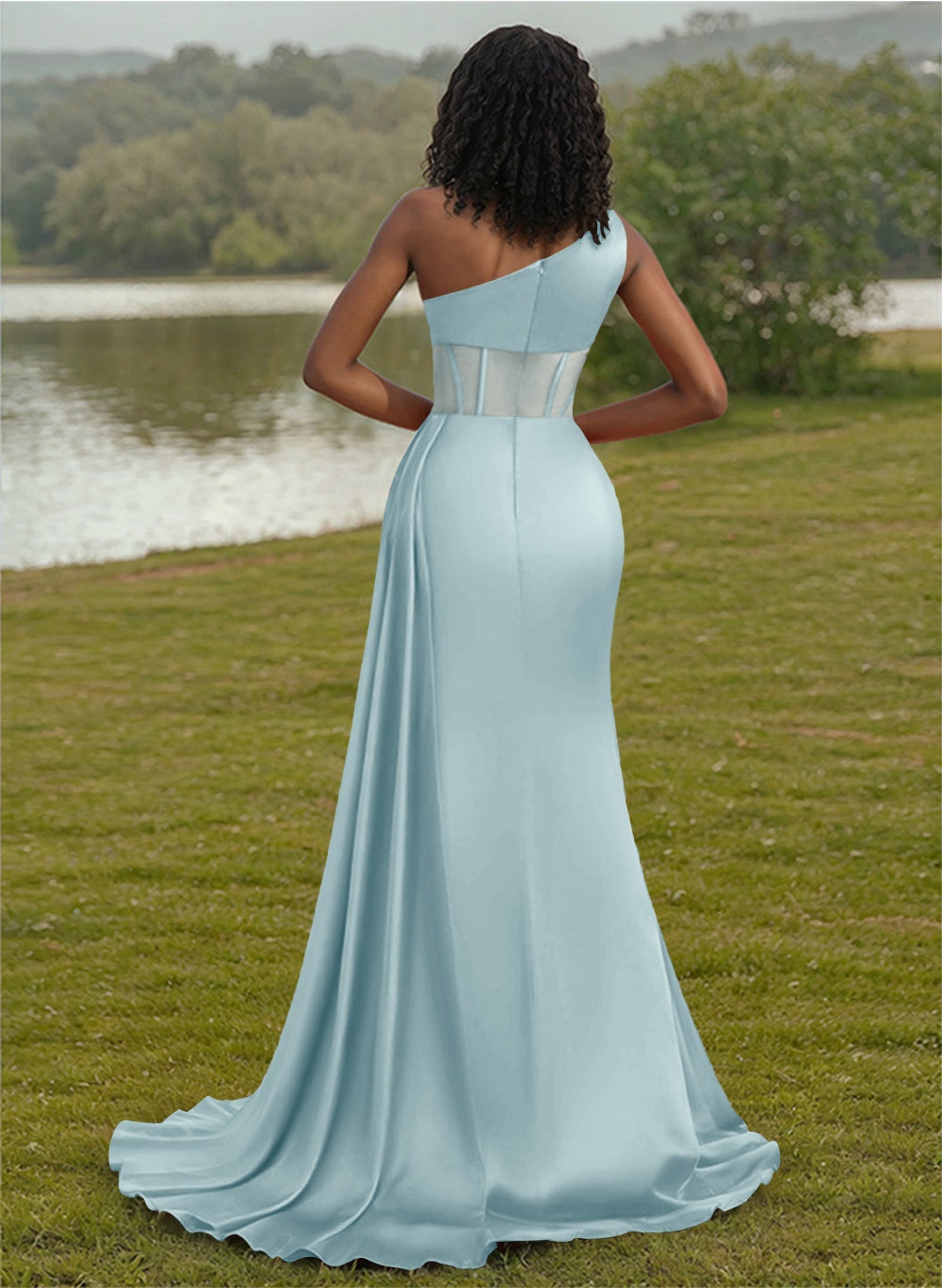 Trumpet/Mermaid One-Shoulder Silk Like Satin Bridesmaid Dresses With High Split, product image 76