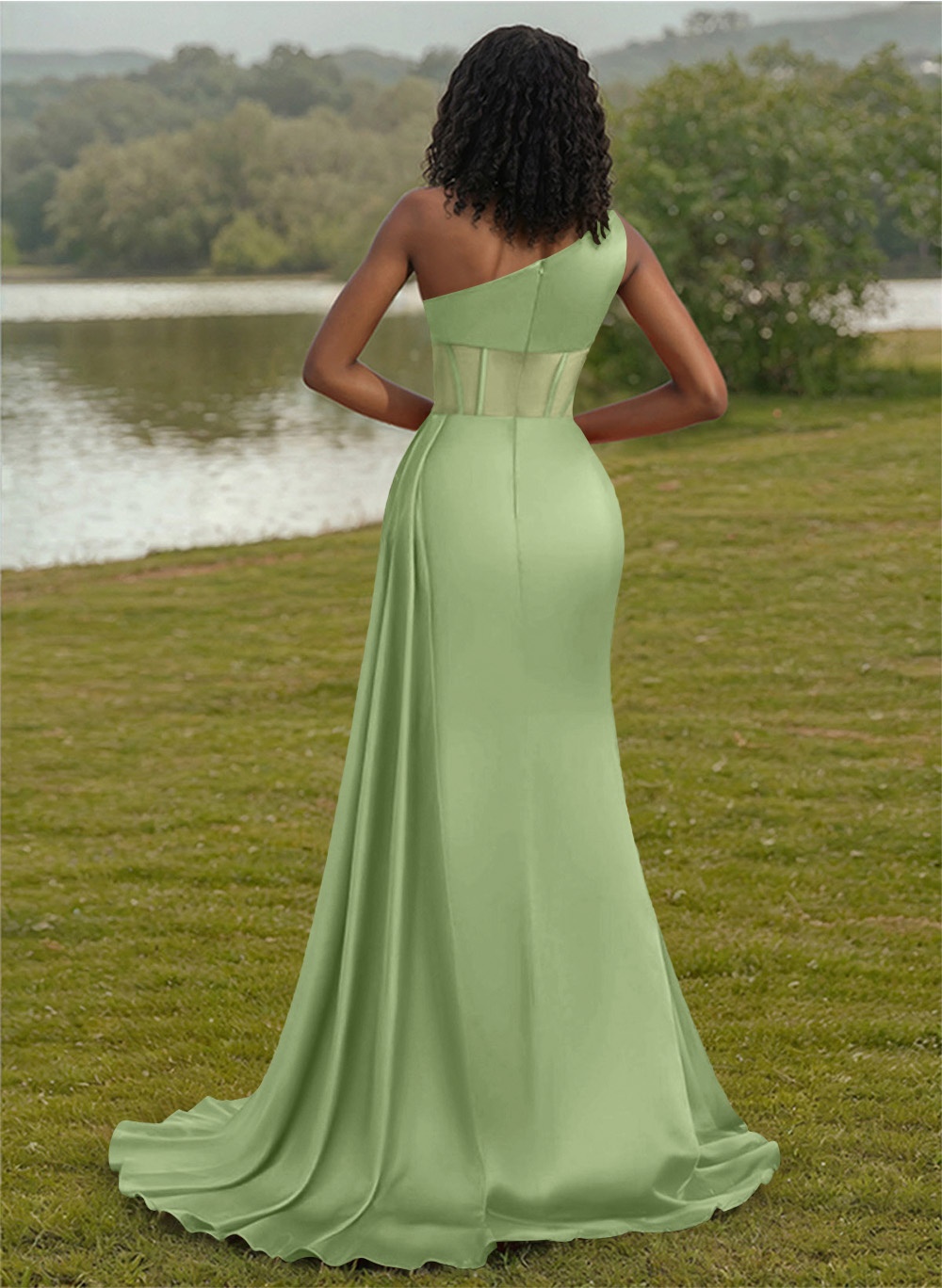 Trumpet/Mermaid One-Shoulder Silk Like Satin Bridesmaid Dresses With High Split, product image 100