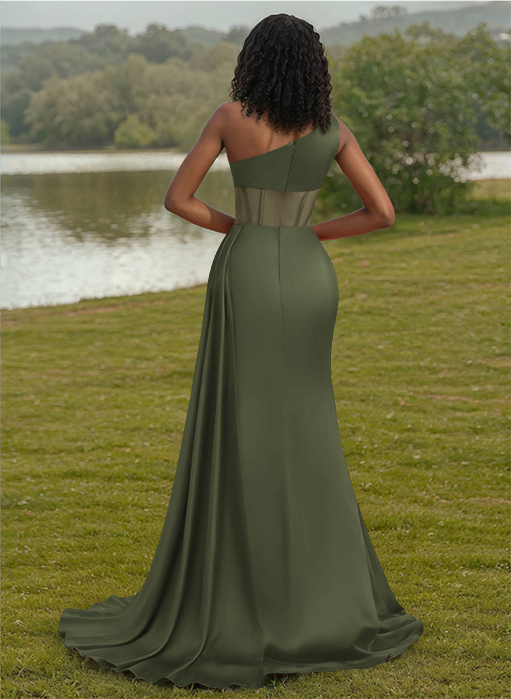 Trumpet/Mermaid One-Shoulder Silk Like Satin Bridesmaid Dresses With High Split, product image 92