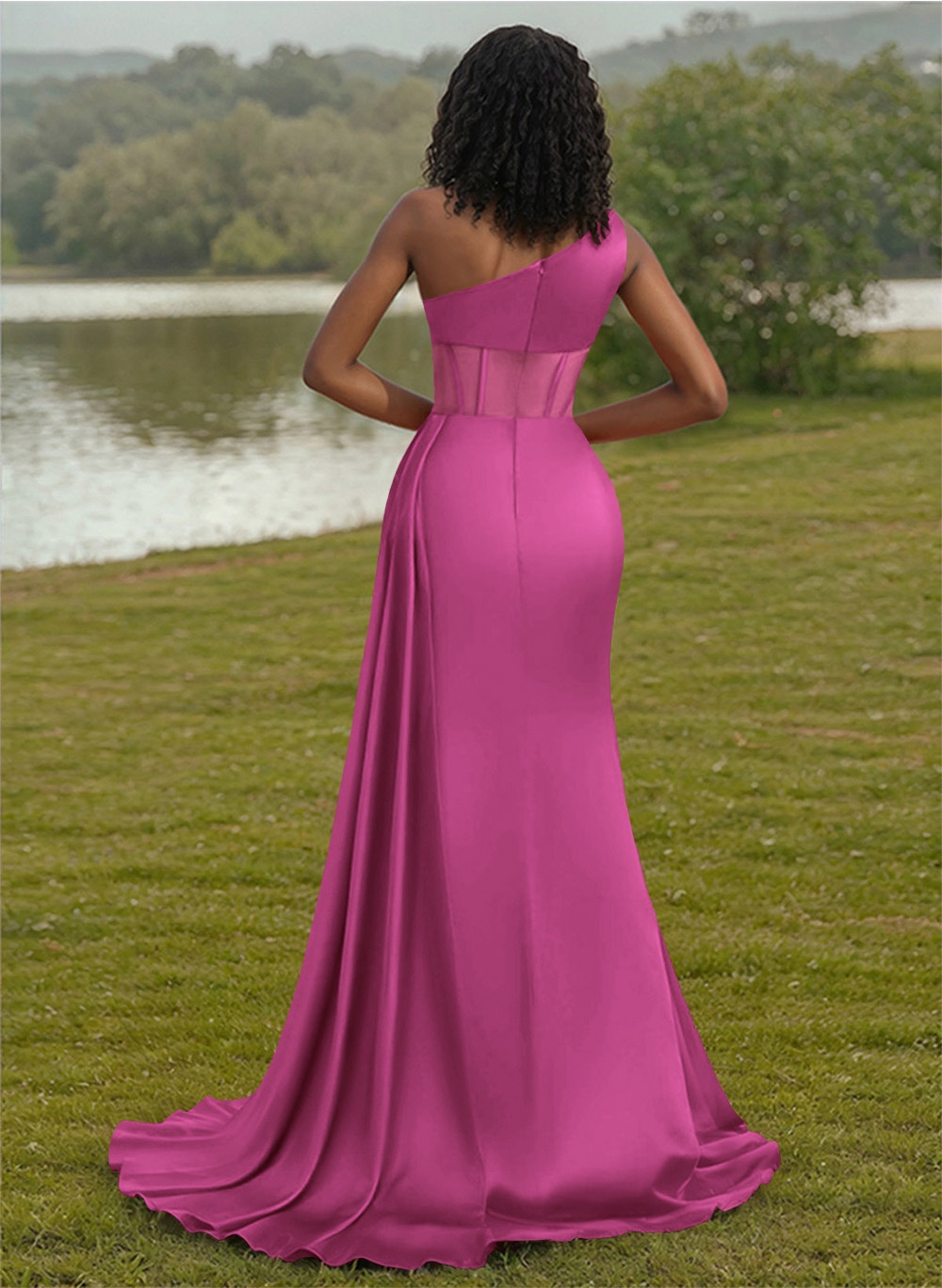 Trumpet/Mermaid One-Shoulder Silk Like Satin Bridesmaid Dresses With High Split, product image 70