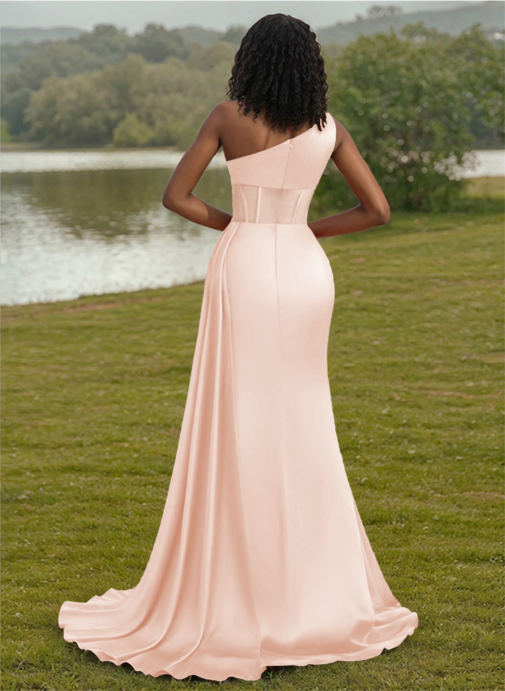 Trumpet/Mermaid One-Shoulder Silk Like Satin Bridesmaid Dresses With High Split, product image 38