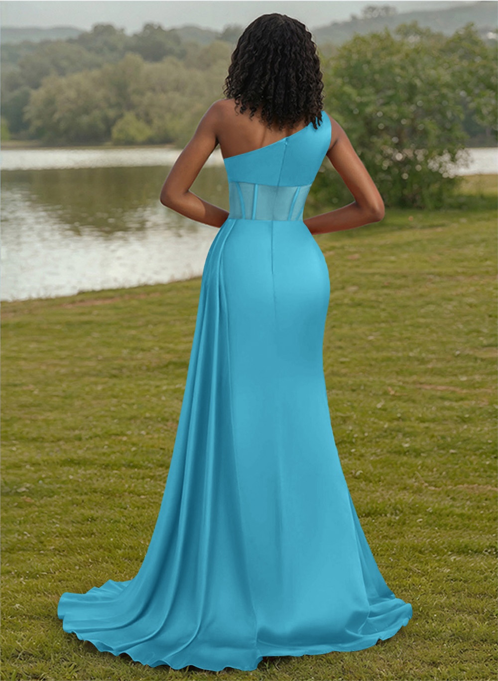 Trumpet/Mermaid One-Shoulder Silk Like Satin Bridesmaid Dresses With High Split, product image 80