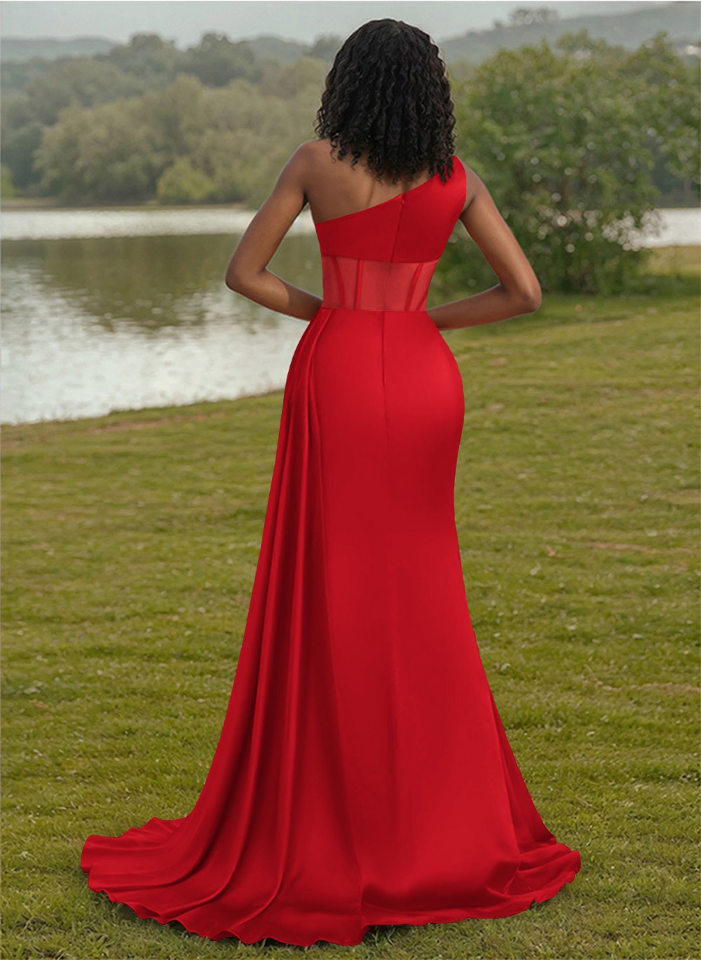Trumpet/Mermaid One-Shoulder Silk Like Satin Bridesmaid Dresses With High Split, product image 50