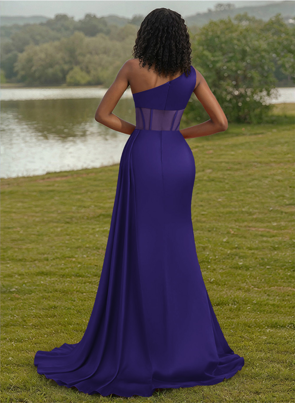 Trumpet/Mermaid One-Shoulder Silk Like Satin Bridesmaid Dresses With High Split, product image 62