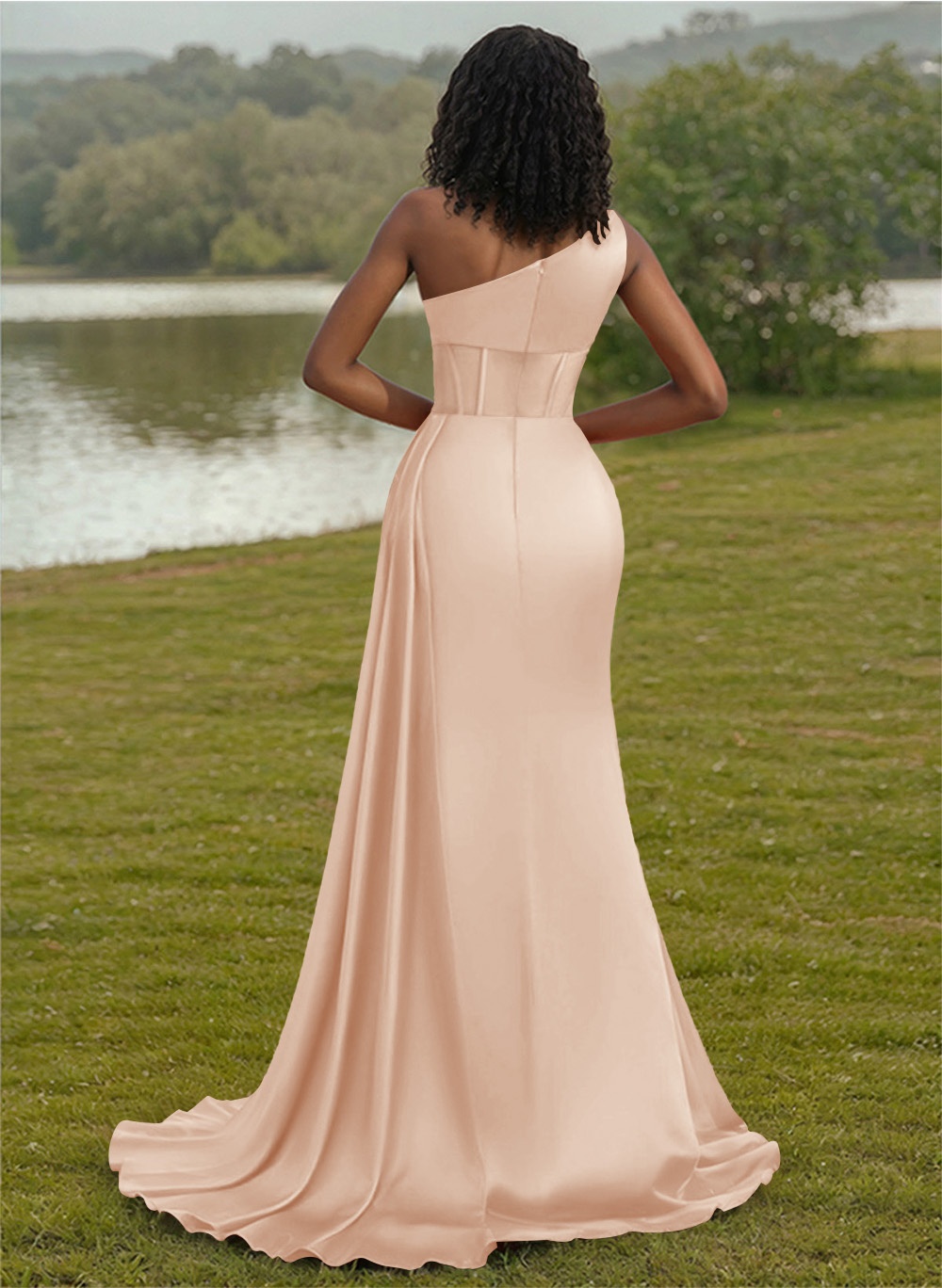 Trumpet/Mermaid One-Shoulder Silk Like Satin Bridesmaid Dresses With High Split, product image 94