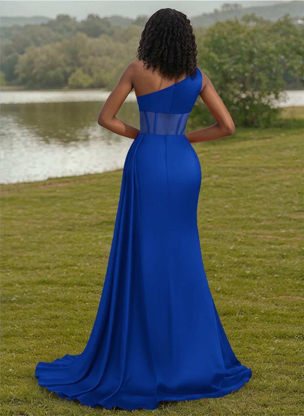 Trumpet/Mermaid One-Shoulder Silk Like Satin Bridesmaid Dresses With High Split, product image 22