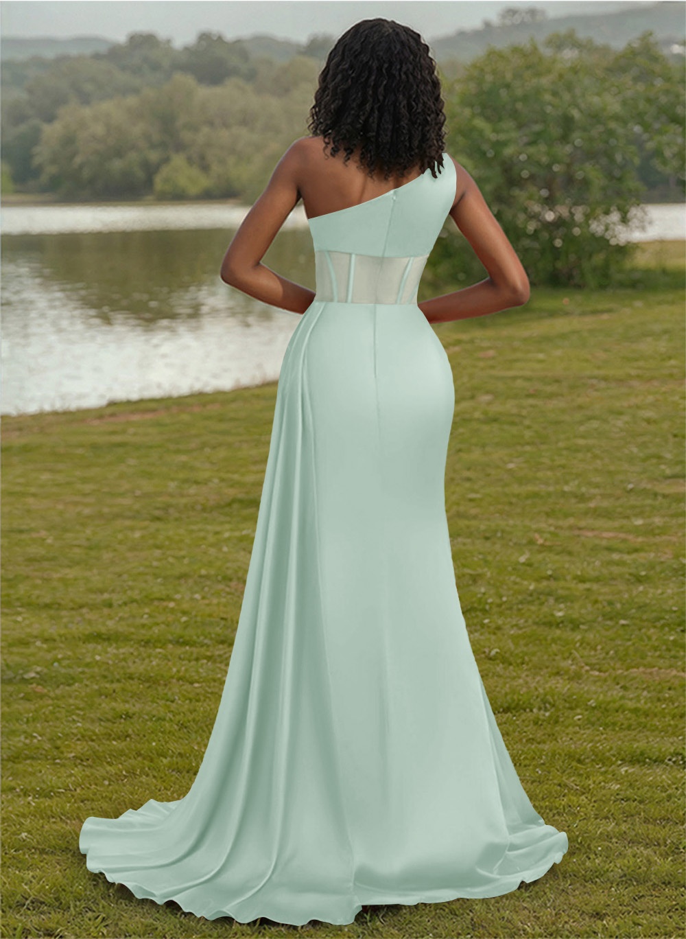 Trumpet/Mermaid One-Shoulder Silk Like Satin Bridesmaid Dresses With High Split, product image 84