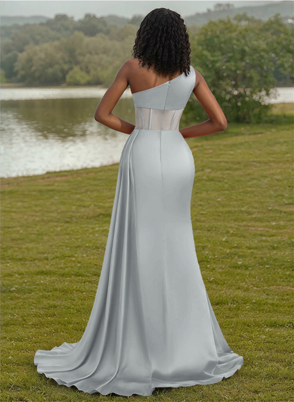 Trumpet/Mermaid One-Shoulder Silk Like Satin Bridesmaid Dresses With High Split, product image 28