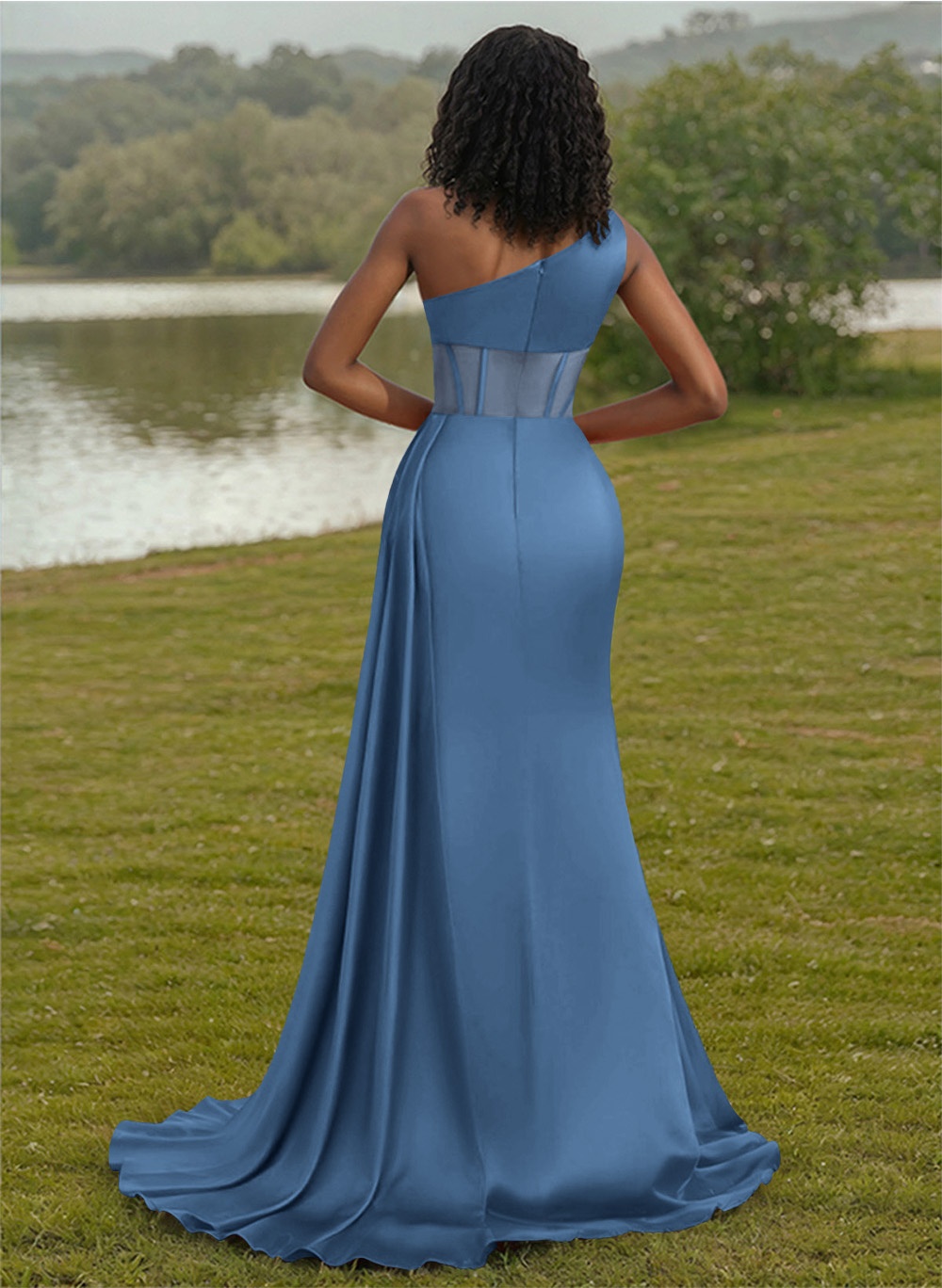 Trumpet/Mermaid One-Shoulder Silk Like Satin Bridesmaid Dresses With High Split, product image 18