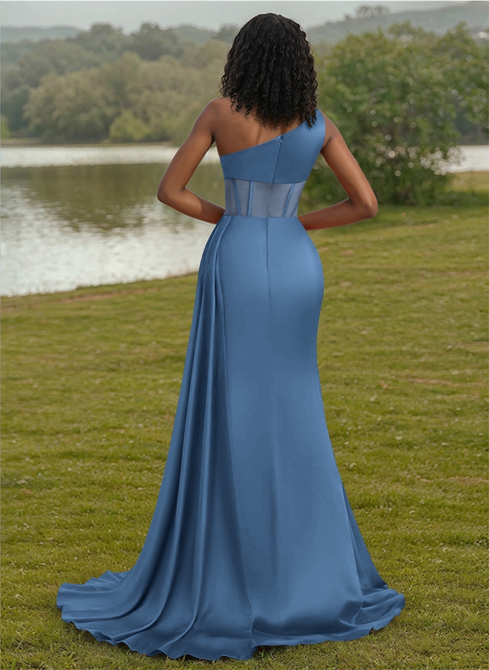 Trumpet/Mermaid One-Shoulder Silk Like Satin Bridesmaid Dresses With High Split, product image 18