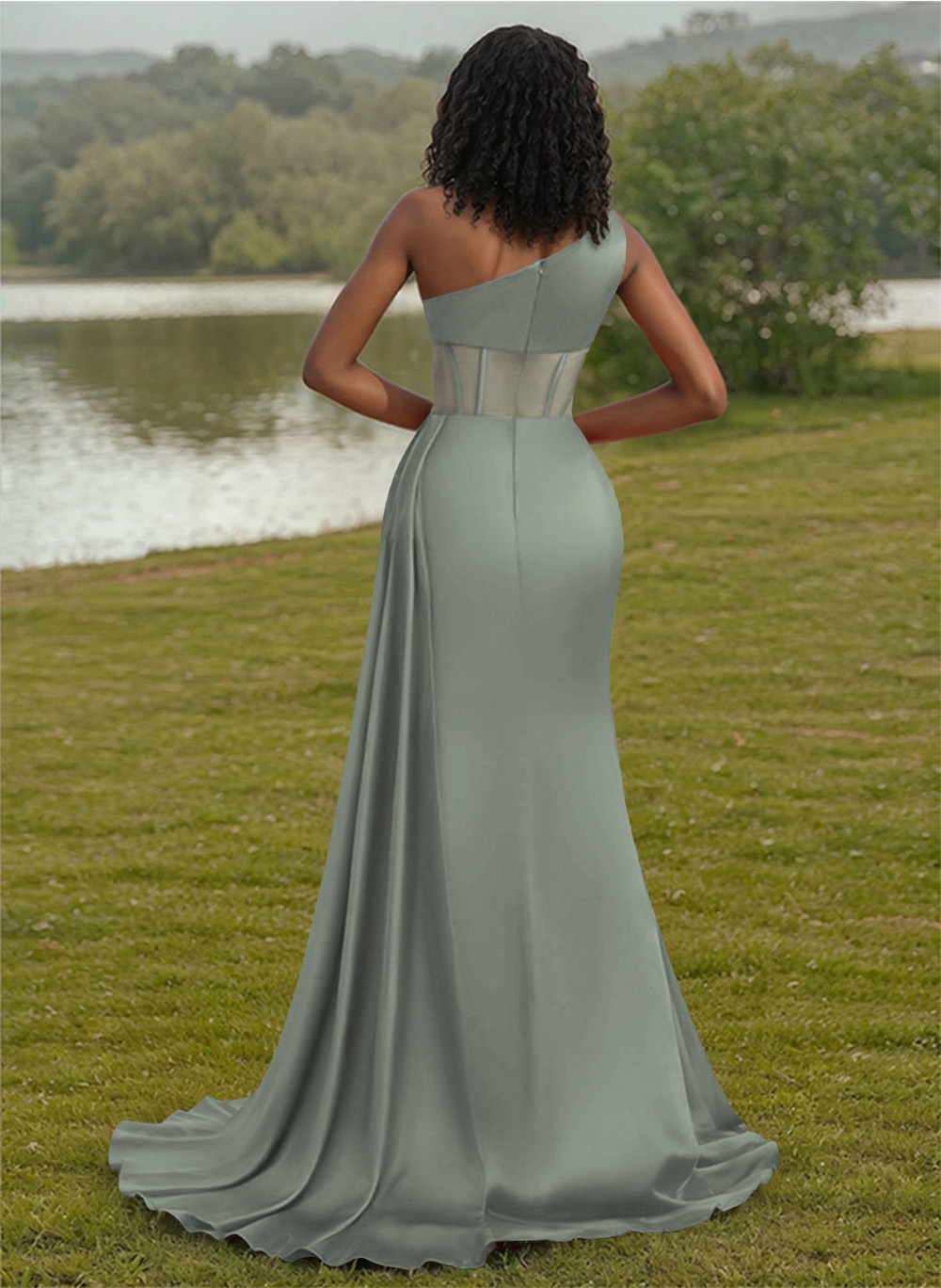 Trumpet/Mermaid One-Shoulder Silk Like Satin Bridesmaid Dresses With High Split, product image 44