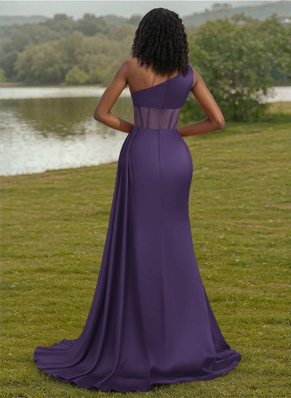 Trumpet/Mermaid One-Shoulder Silk Like Satin Bridesmaid Dresses With High Split, product image 68