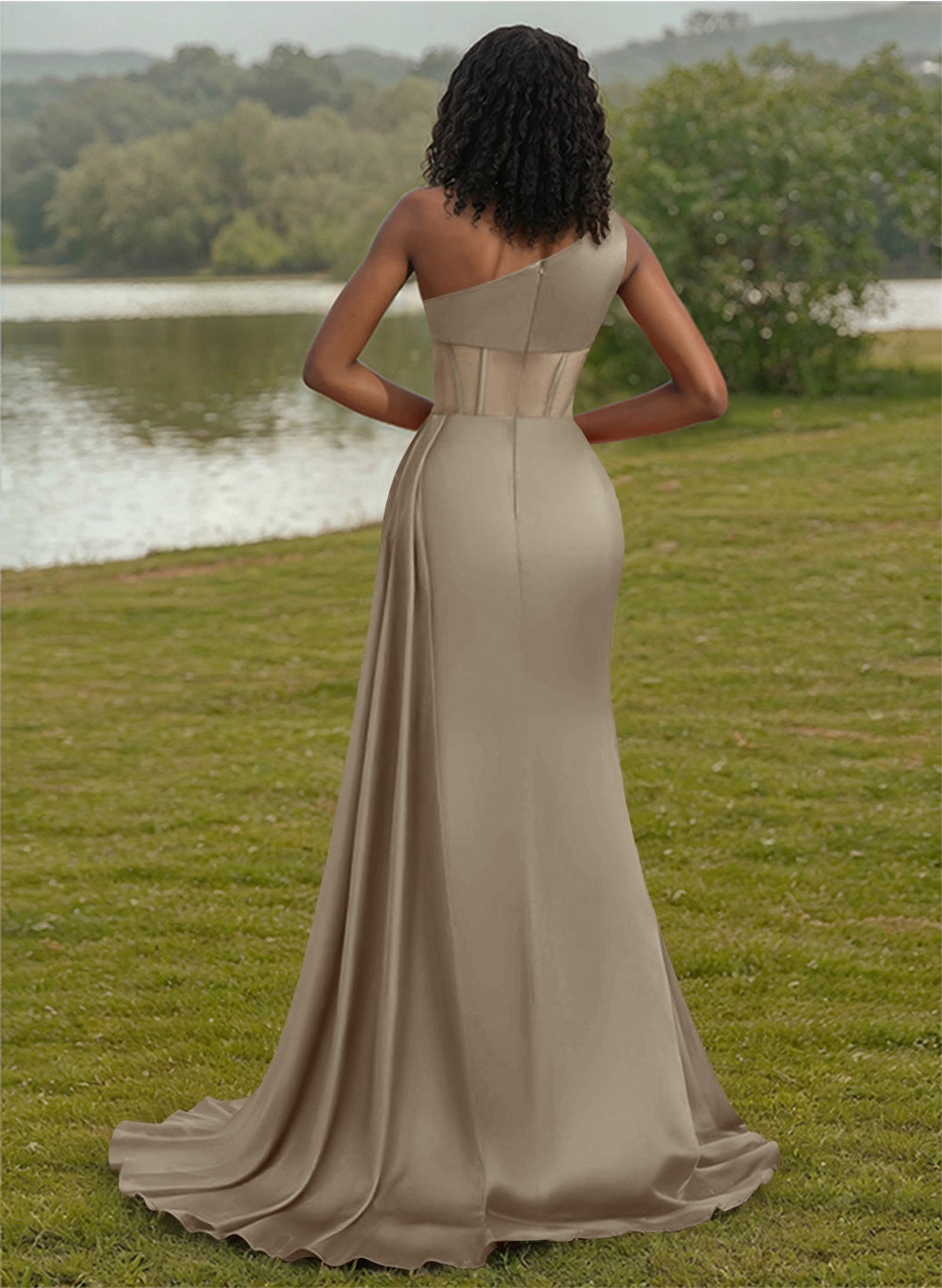 Trumpet/Mermaid One-Shoulder Silk Like Satin Bridesmaid Dresses With High Split, product image 60