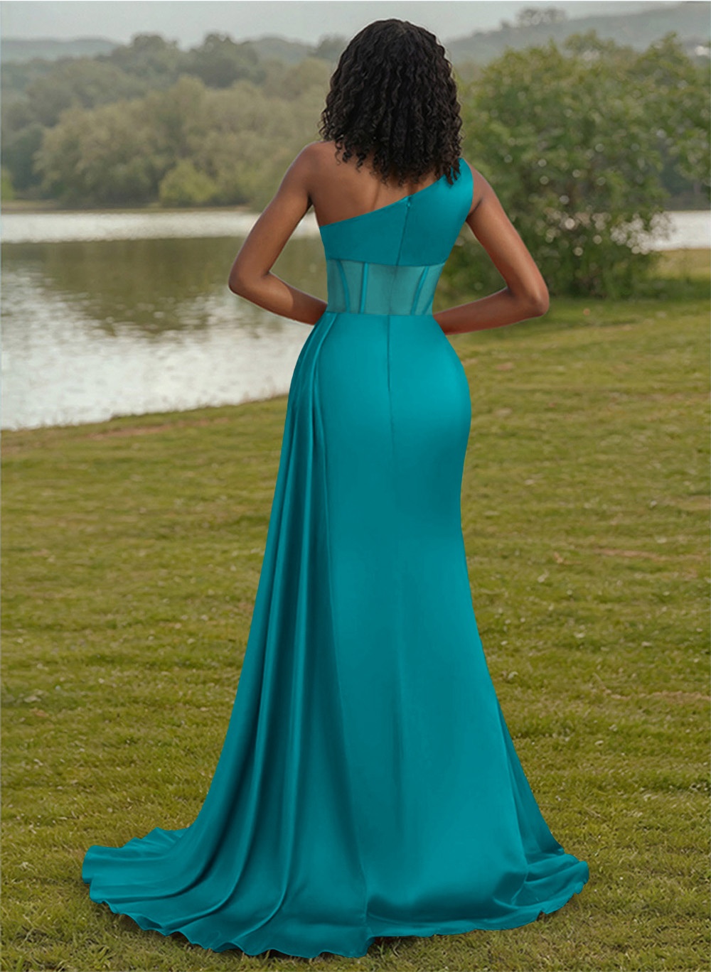 Trumpet/Mermaid One-Shoulder Silk Like Satin Bridesmaid Dresses With High Split, product image 102