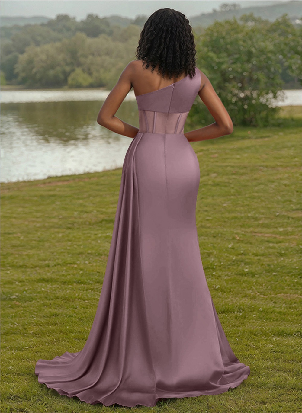 Trumpet/Mermaid One-Shoulder Silk Like Satin Bridesmaid Dresses With High Split, product image 40