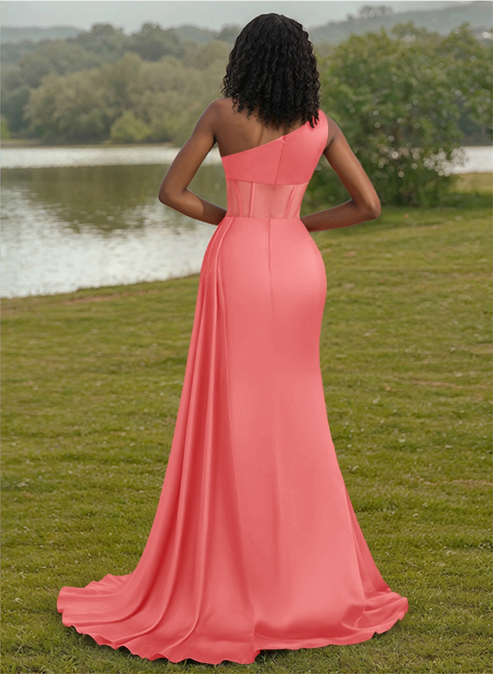 Trumpet/Mermaid One-Shoulder Silk Like Satin Bridesmaid Dresses With High Split, product image 78