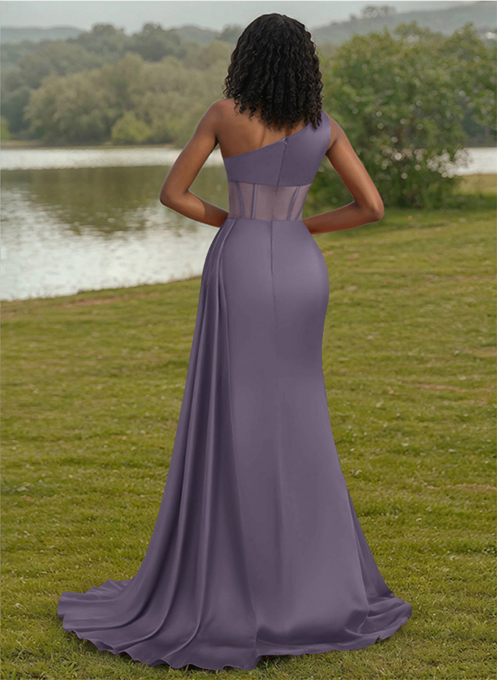 Trumpet/Mermaid One-Shoulder Silk Like Satin Bridesmaid Dresses With High Split, product image 24