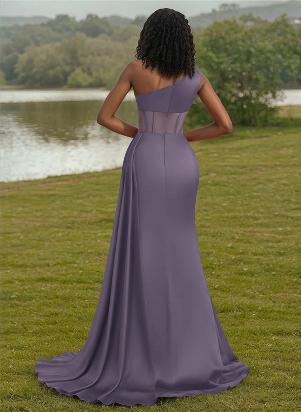 Trumpet/Mermaid One-Shoulder Silk Like Satin Bridesmaid Dresses With High Split, product image 24