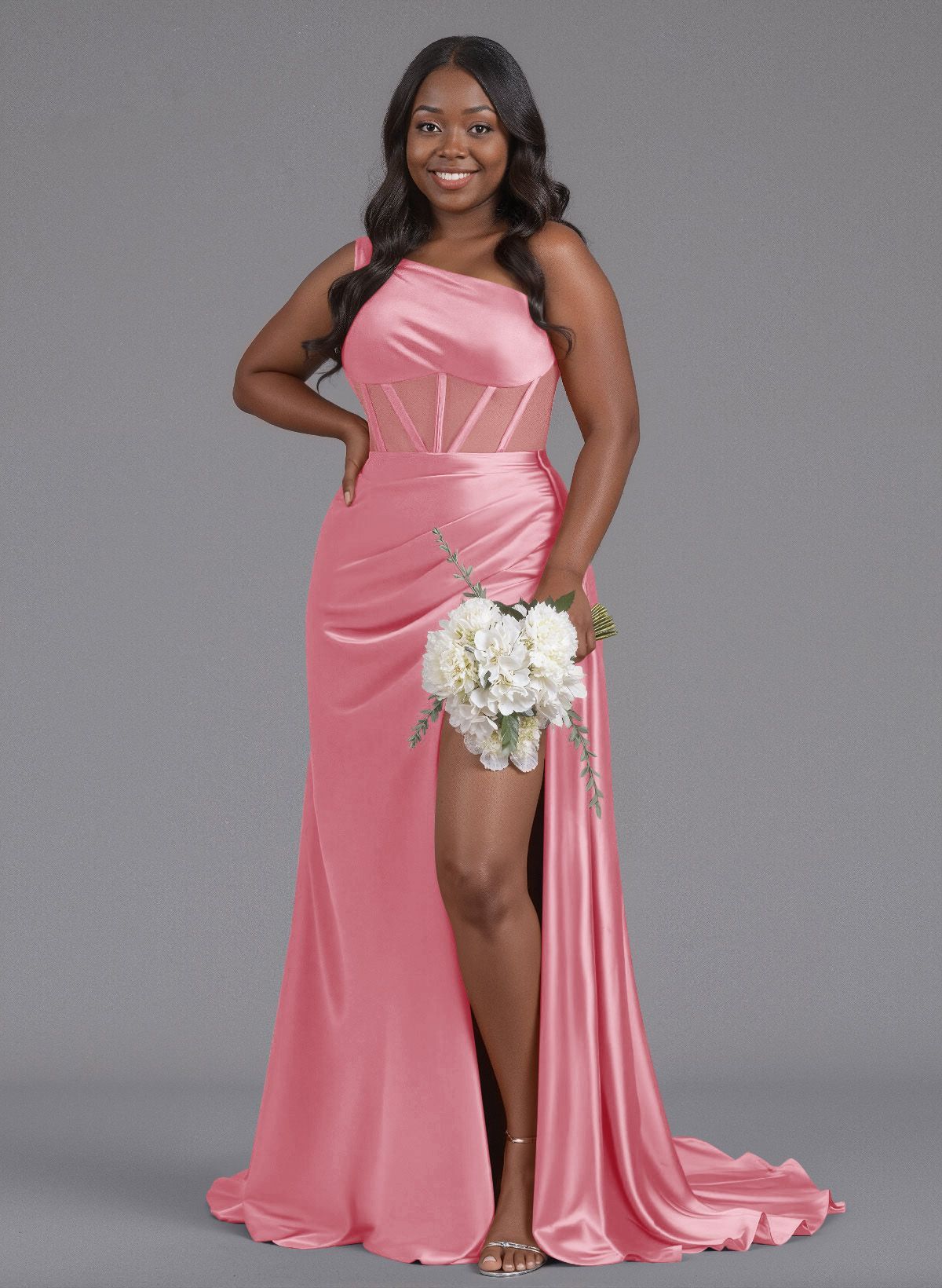 Trumpet/Mermaid One-Shoulder Silk Like Satin Bridesmaid Dresses With High Split, product image 107