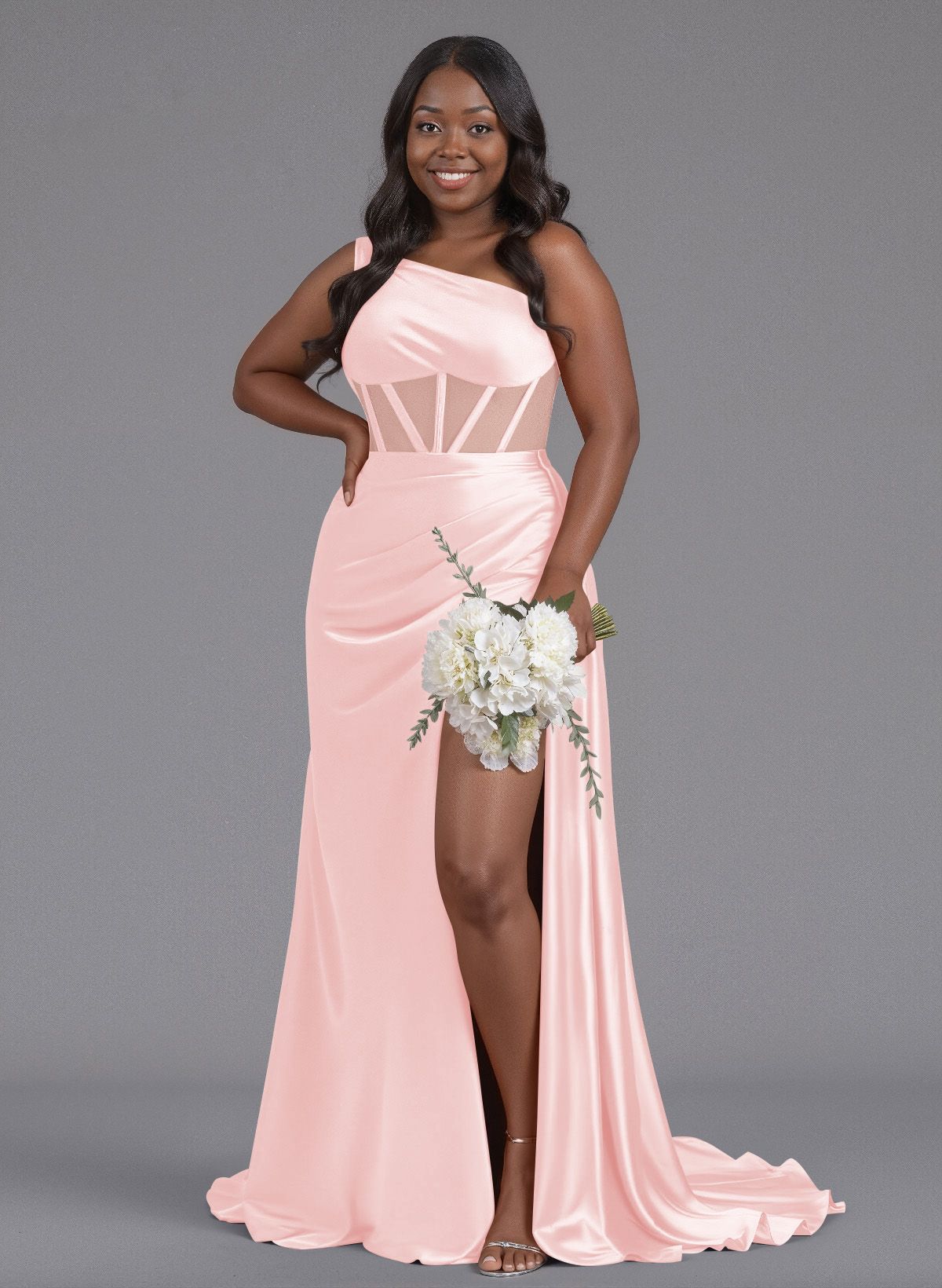 Trumpet/Mermaid One-Shoulder Silk Like Satin Bridesmaid Dresses With High Split, product image 111