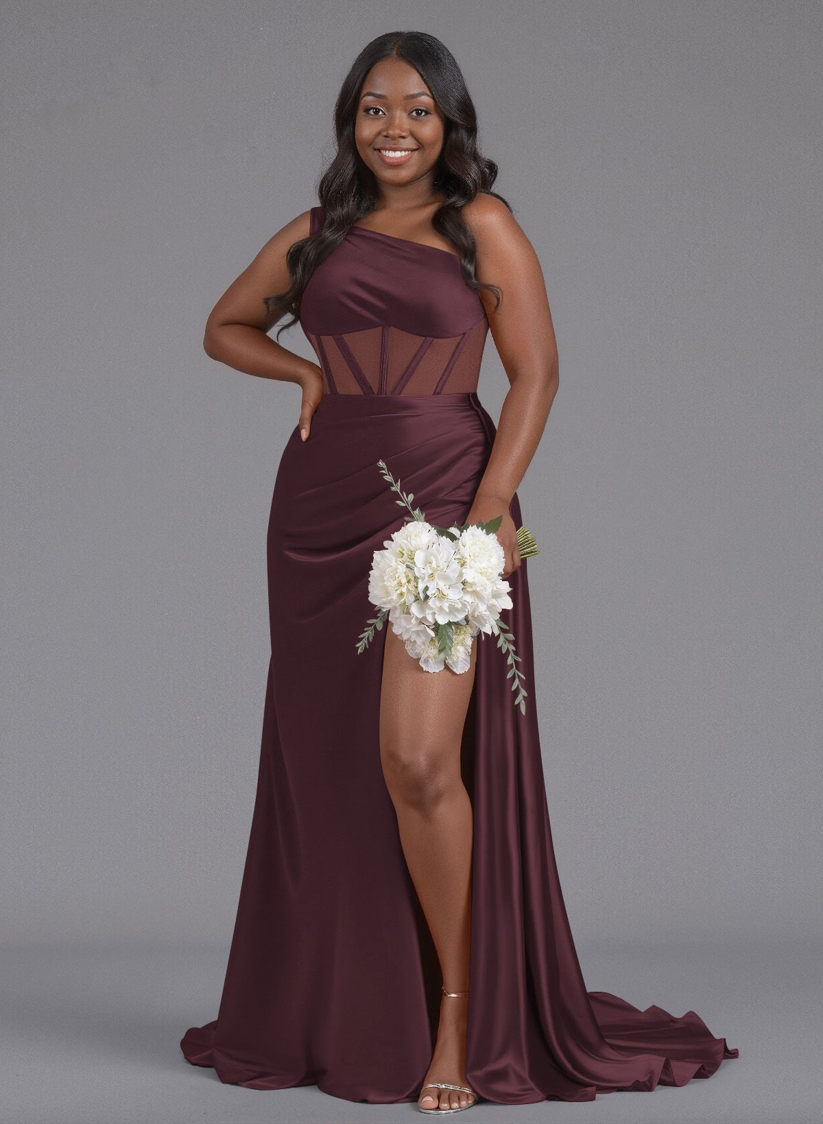 Trumpet/Mermaid One-Shoulder Silk Like Satin Bridesmaid Dresses With High Split, product image 108