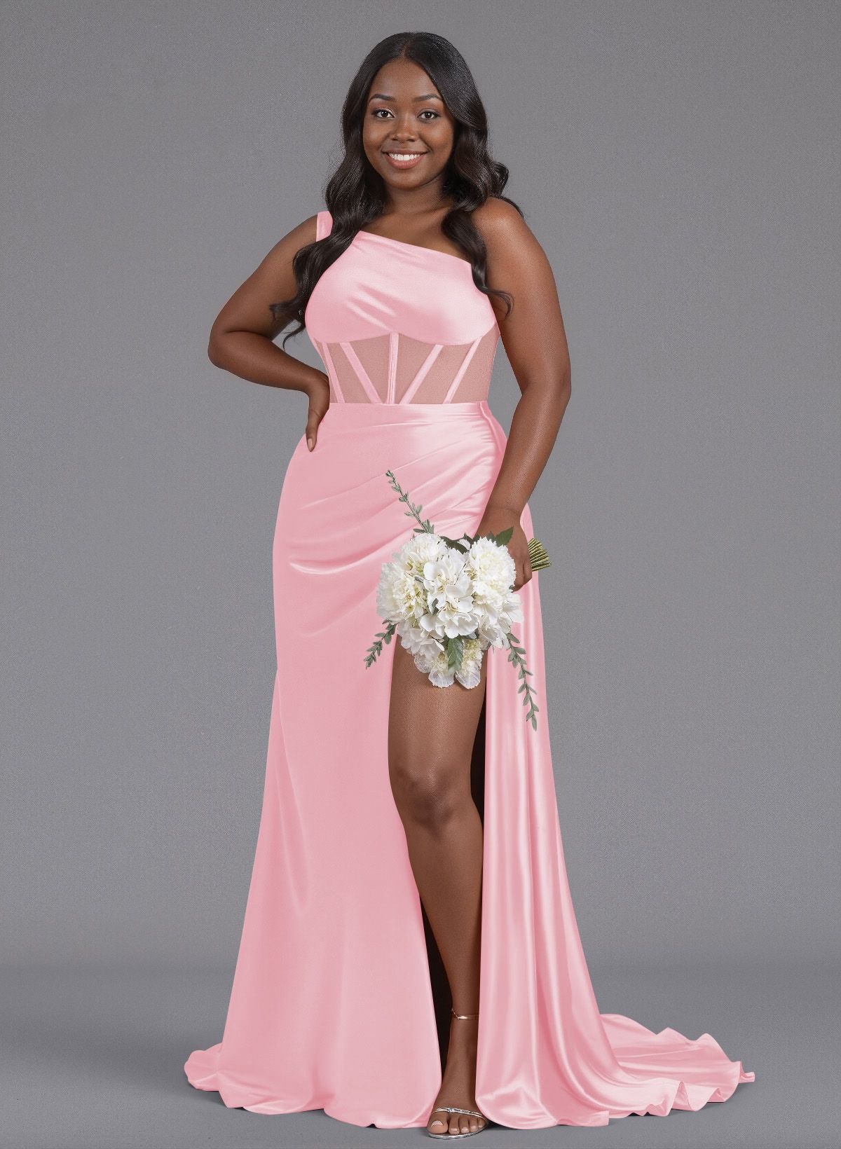 Trumpet/Mermaid One-Shoulder Silk Like Satin Bridesmaid Dresses With High Split, product image 138