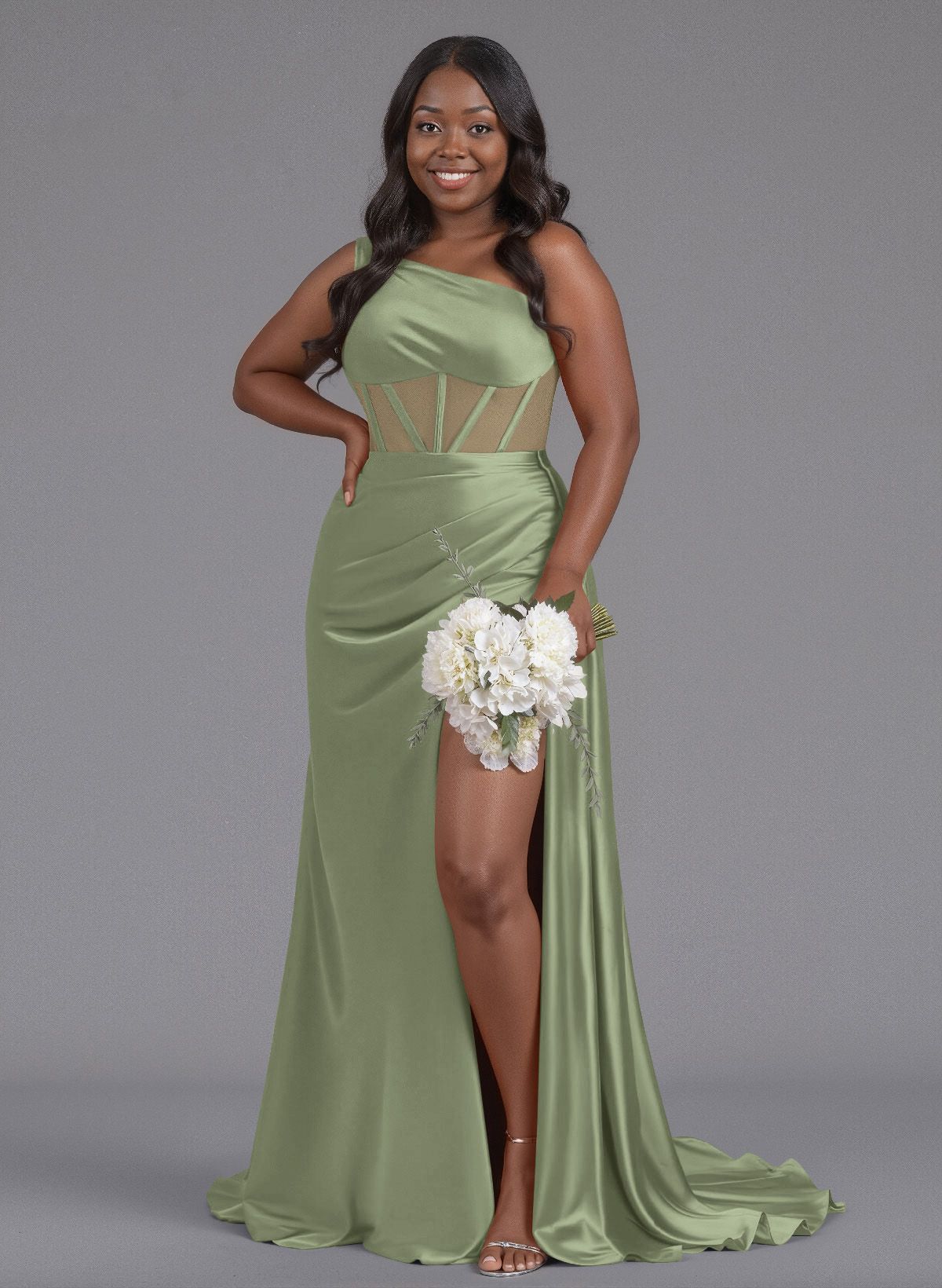 Trumpet/Mermaid One-Shoulder Silk Like Satin Bridesmaid Dresses With High Split, product image 109