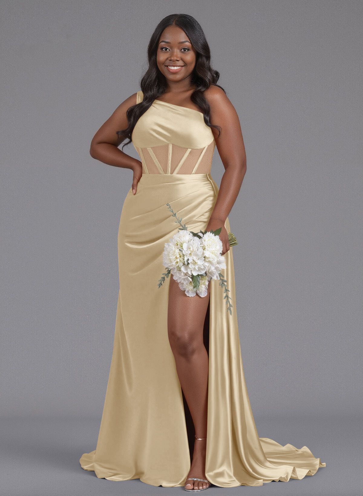 Trumpet/Mermaid One-Shoulder Silk Like Satin Bridesmaid Dresses With High Split, product image 114