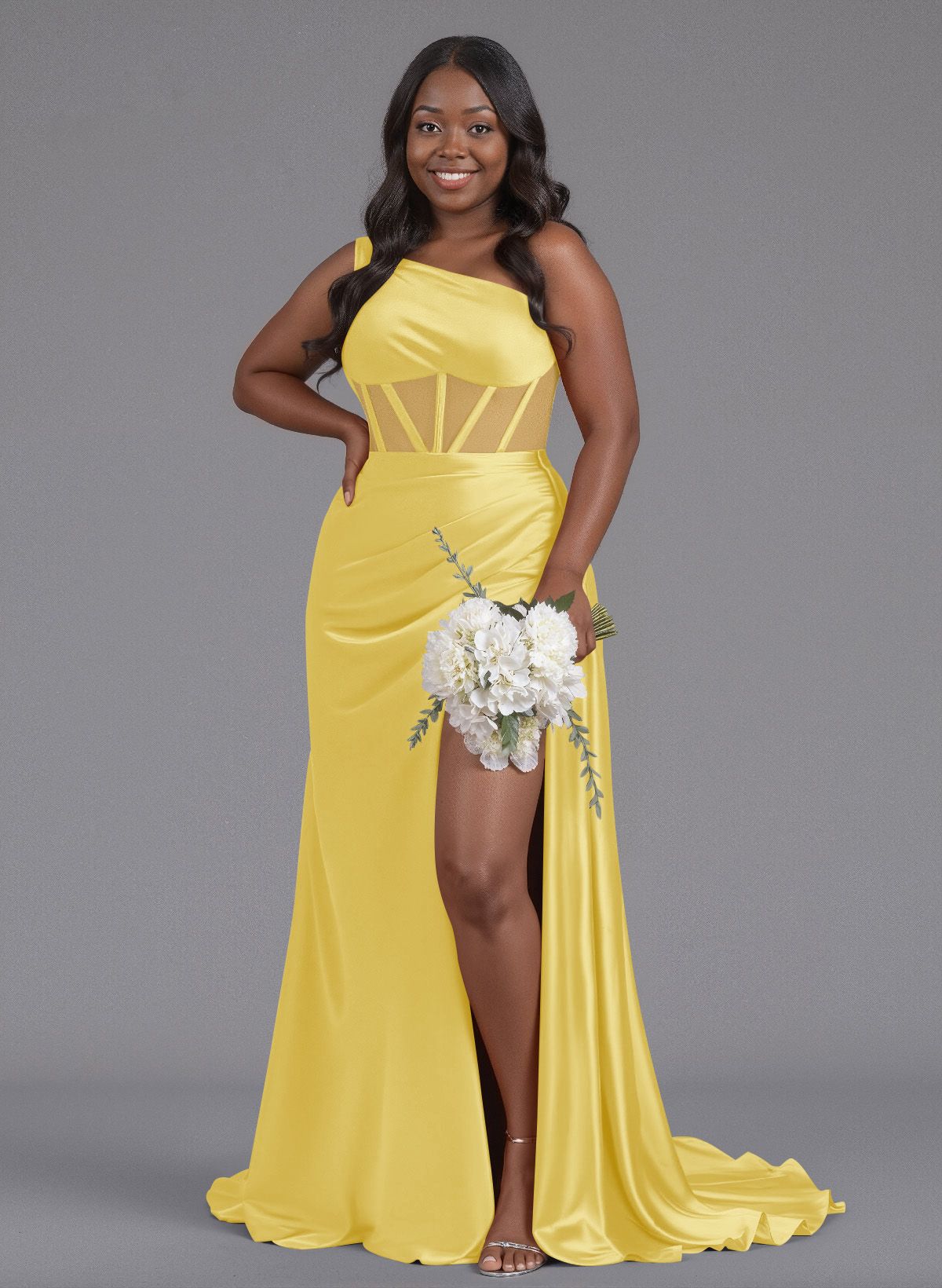Trumpet/Mermaid One-Shoulder Silk Like Satin Bridesmaid Dresses With High Split, product image 128