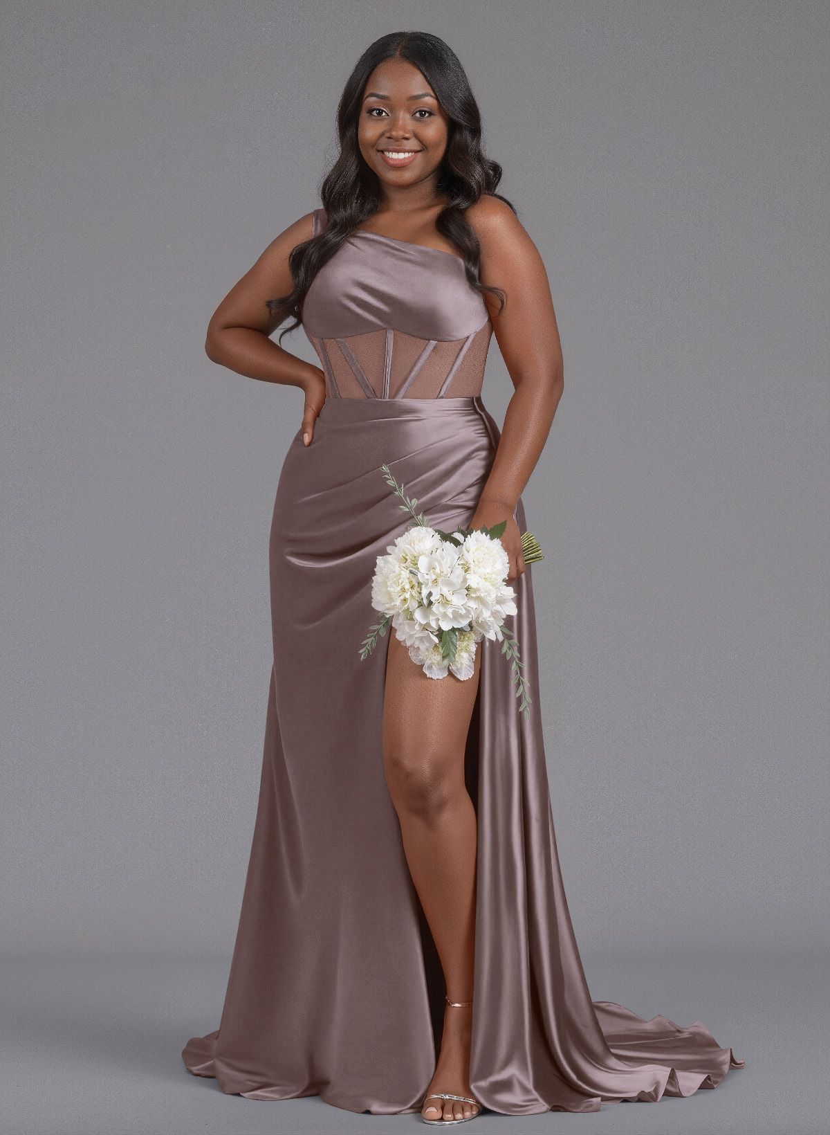 Trumpet/Mermaid One-Shoulder Silk Like Satin Bridesmaid Dresses With High Split, product image 118