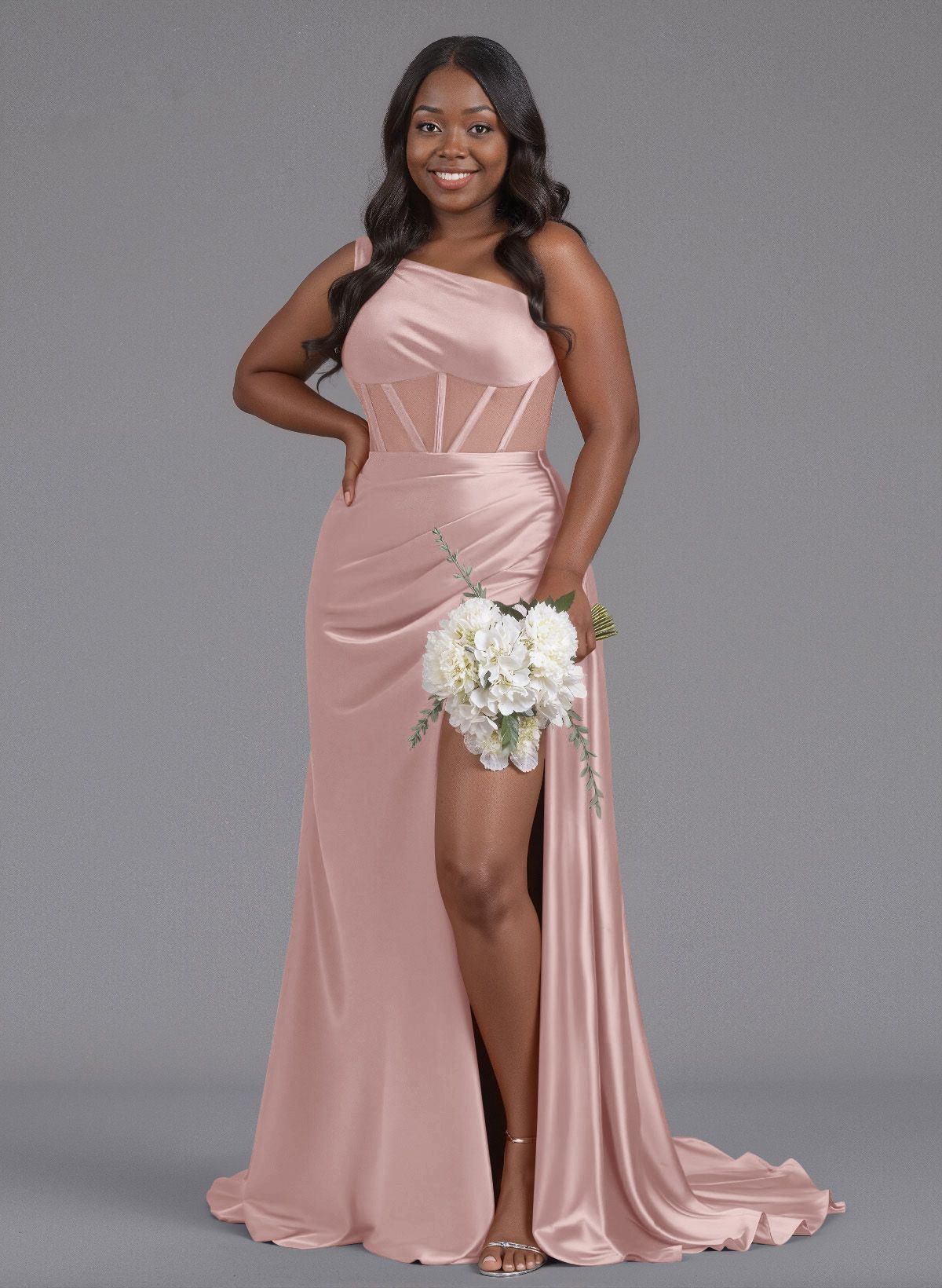 Trumpet/Mermaid One-Shoulder Silk Like Satin Bridesmaid Dresses With High Split, product image 104