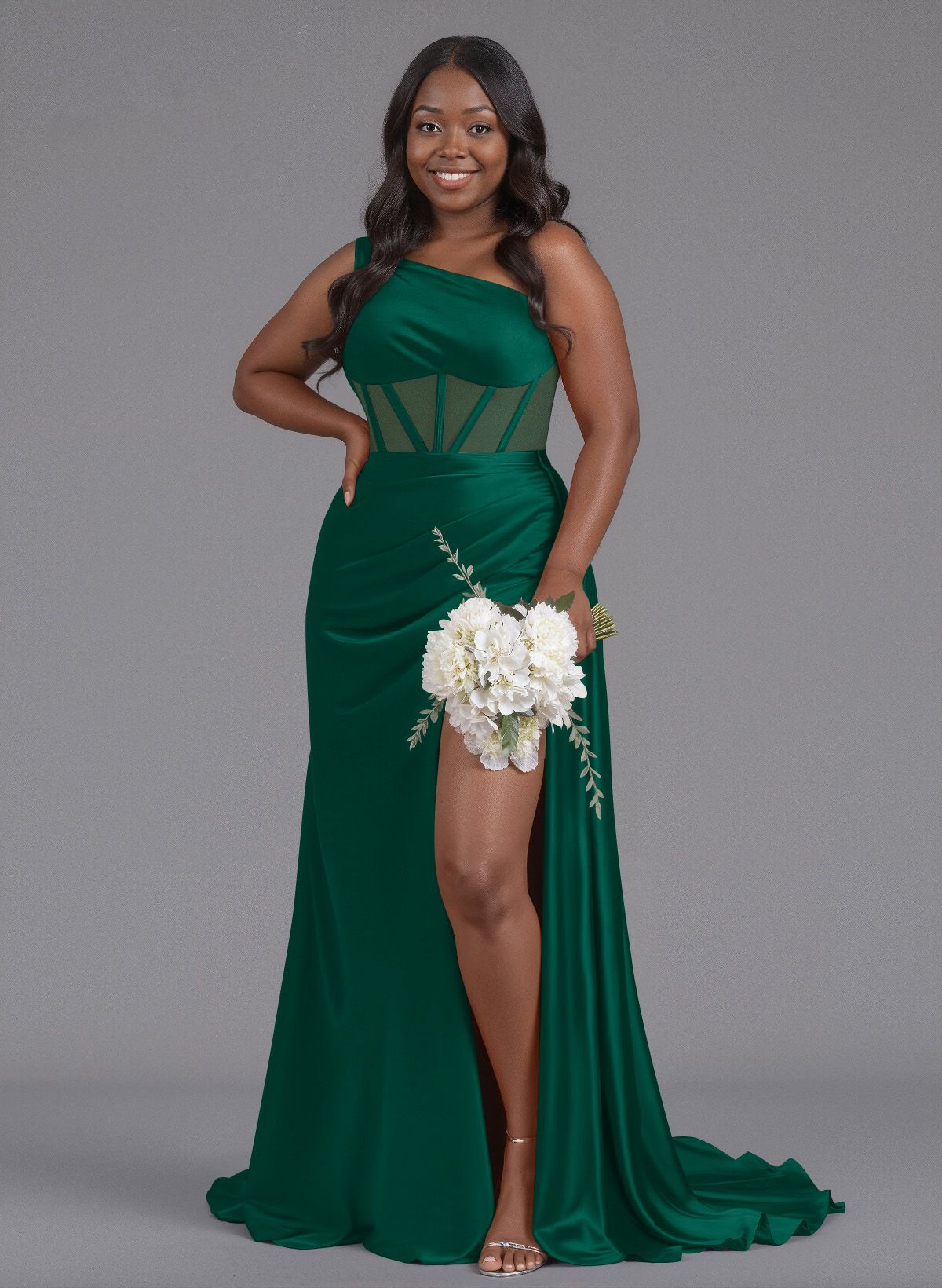 Trumpet/Mermaid One-Shoulder Silk Like Satin Bridesmaid Dresses With High Split, product image 150