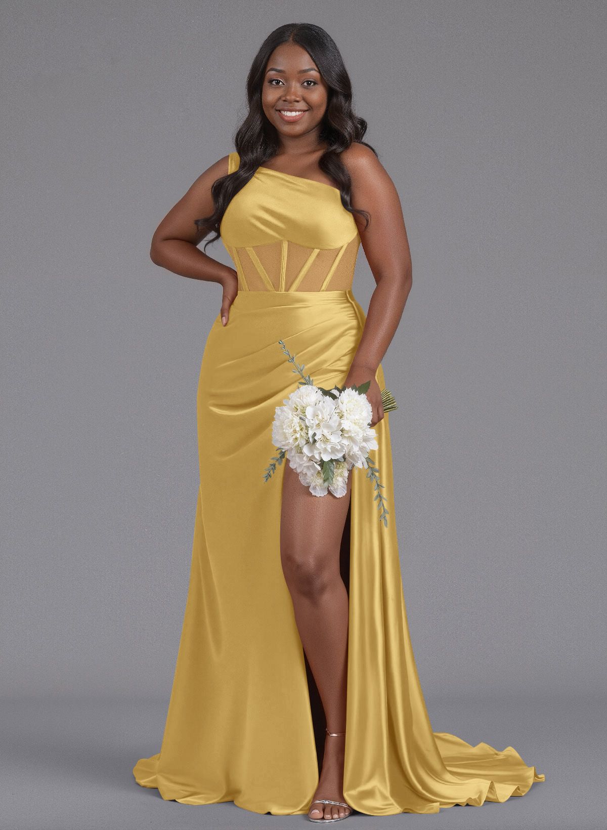 Trumpet/Mermaid One-Shoulder Silk Like Satin Bridesmaid Dresses With High Split, product image 137