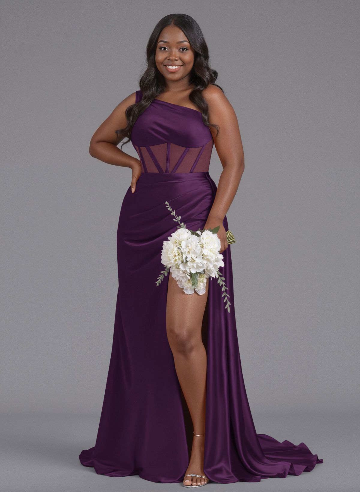 Trumpet/Mermaid One-Shoulder Silk Like Satin Bridesmaid Dresses With High Split, product image 119