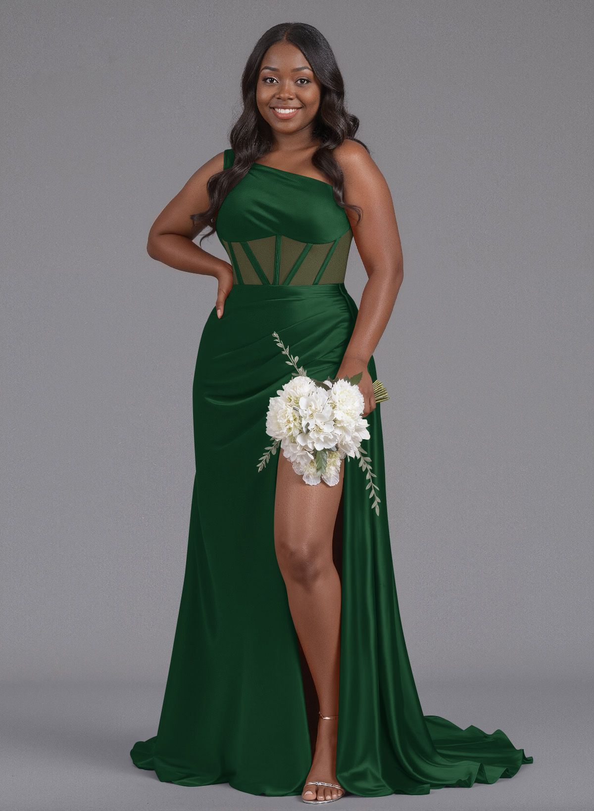 Trumpet/Mermaid One-Shoulder Silk Like Satin Bridesmaid Dresses With High Split, product image 130